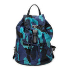 Backpack Drawstring Bucket Backpack Blue Camouflage Print Nylon Canvas