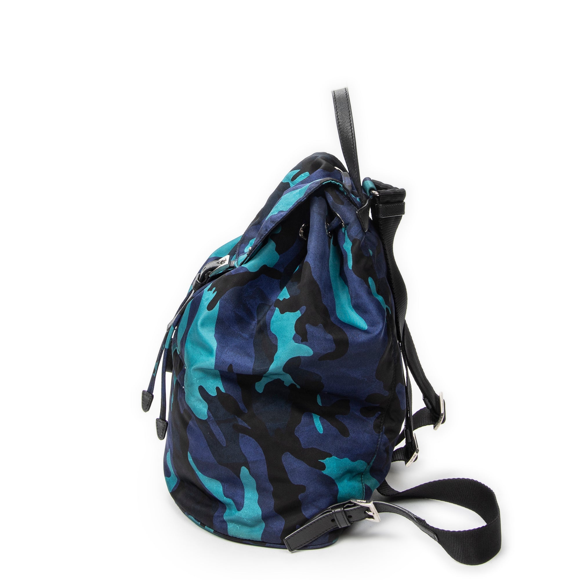 Backpack Drawstring Bucket Backpack Blue Camouflage Print Nylon Canvas