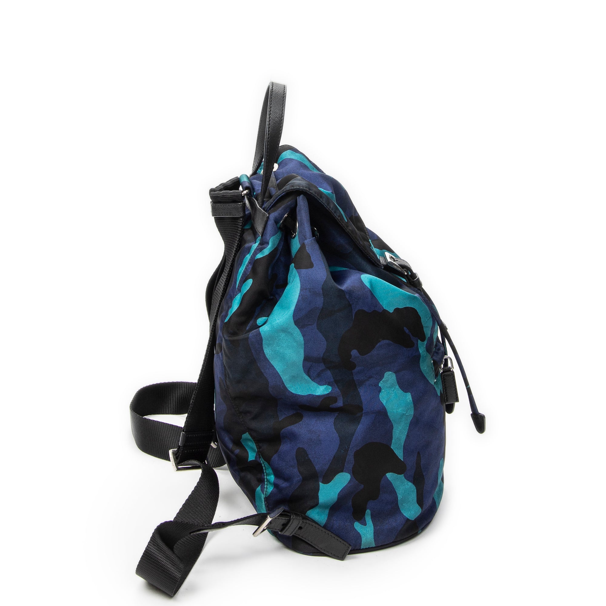 Backpack Drawstring Bucket Backpack Blue Camouflage Print Nylon Canvas