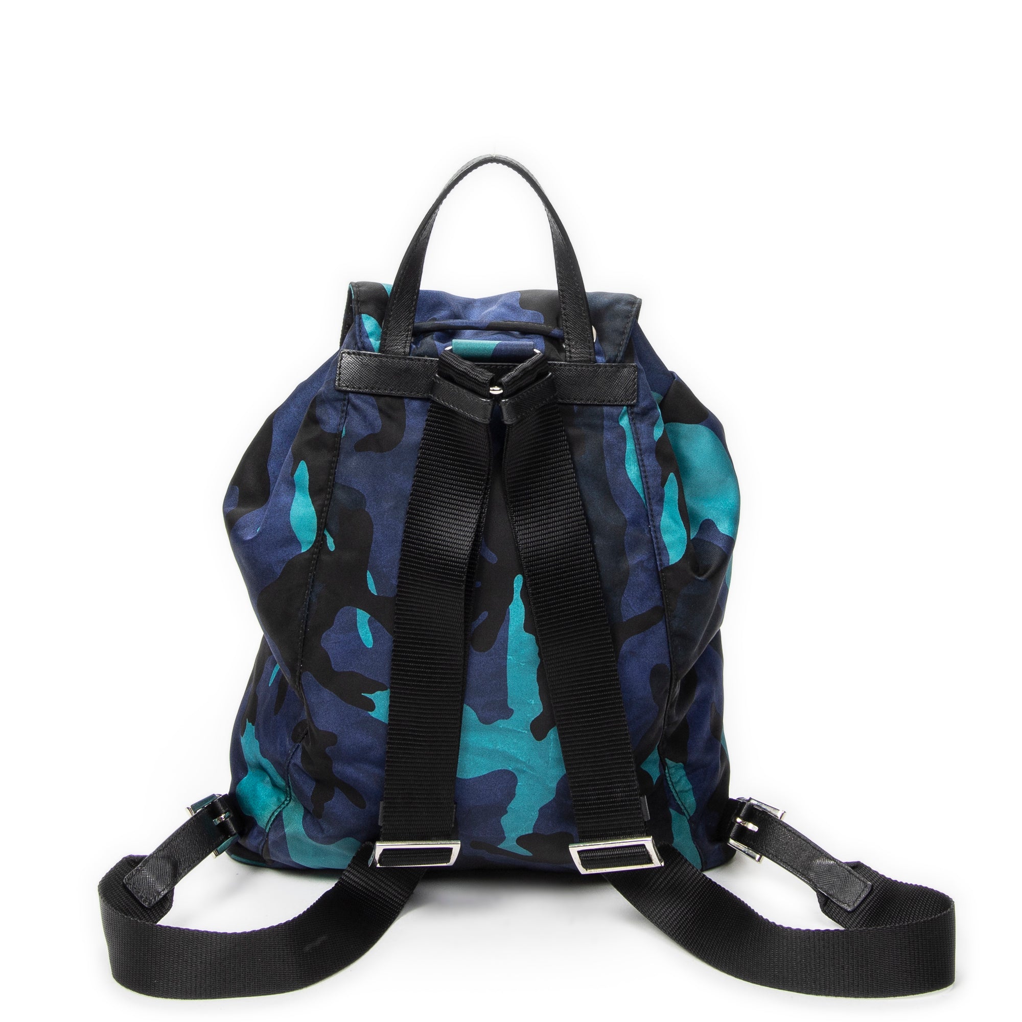 Backpack Drawstring Bucket Backpack Blue Camouflage Print Nylon Canvas