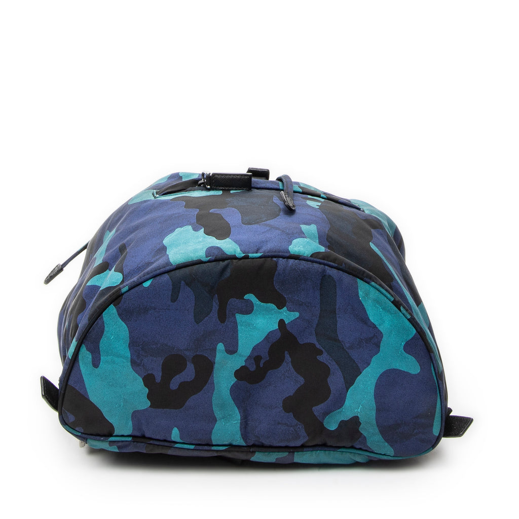Backpack Drawstring Bucket Backpack Blue Camouflage Print Nylon Canvas