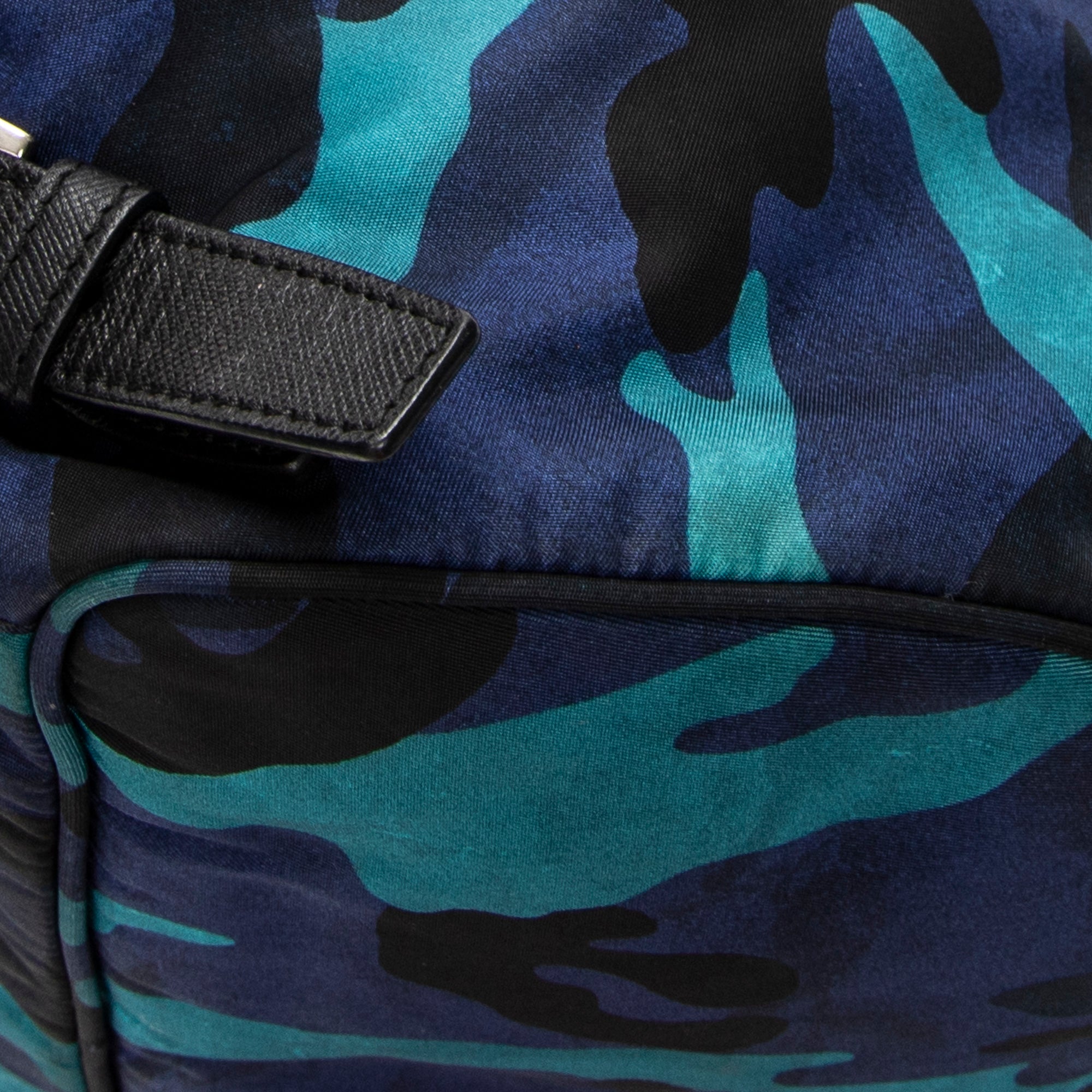 Backpack Drawstring Bucket Backpack Blue Camouflage Print Nylon Canvas