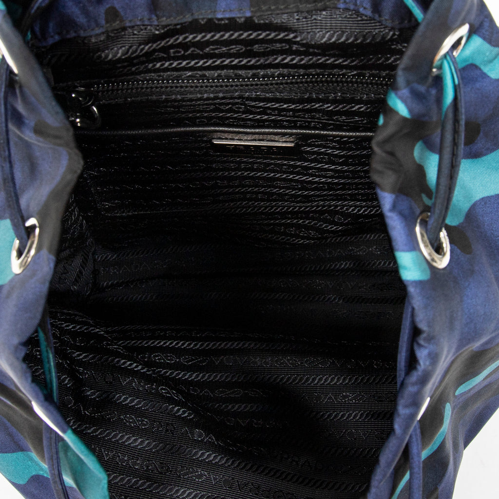 Backpack Drawstring Bucket Backpack Blue Camouflage Print Nylon Canvas