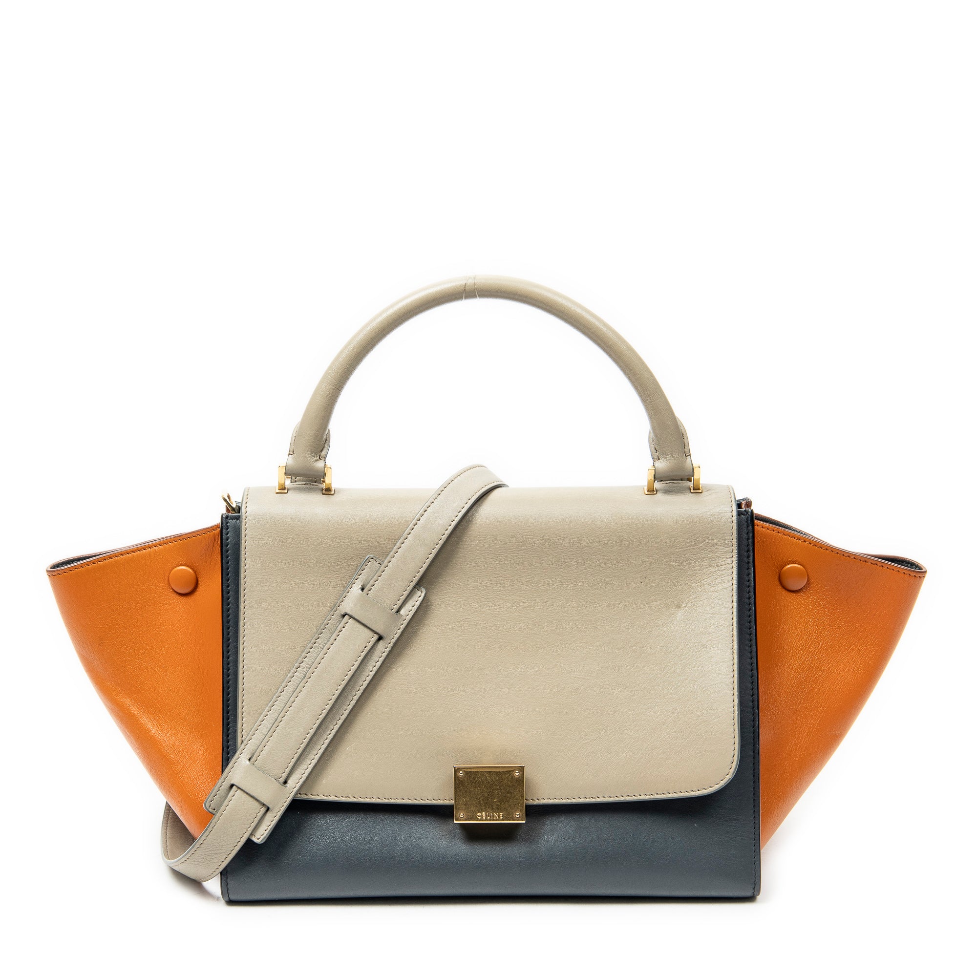 Shoulder Bag Small Tricolor Trapeze Navy Calfskin Leather