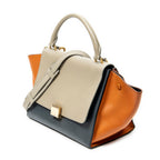 Shoulder Bag Small Tricolor Trapeze Navy Calfskin Leather