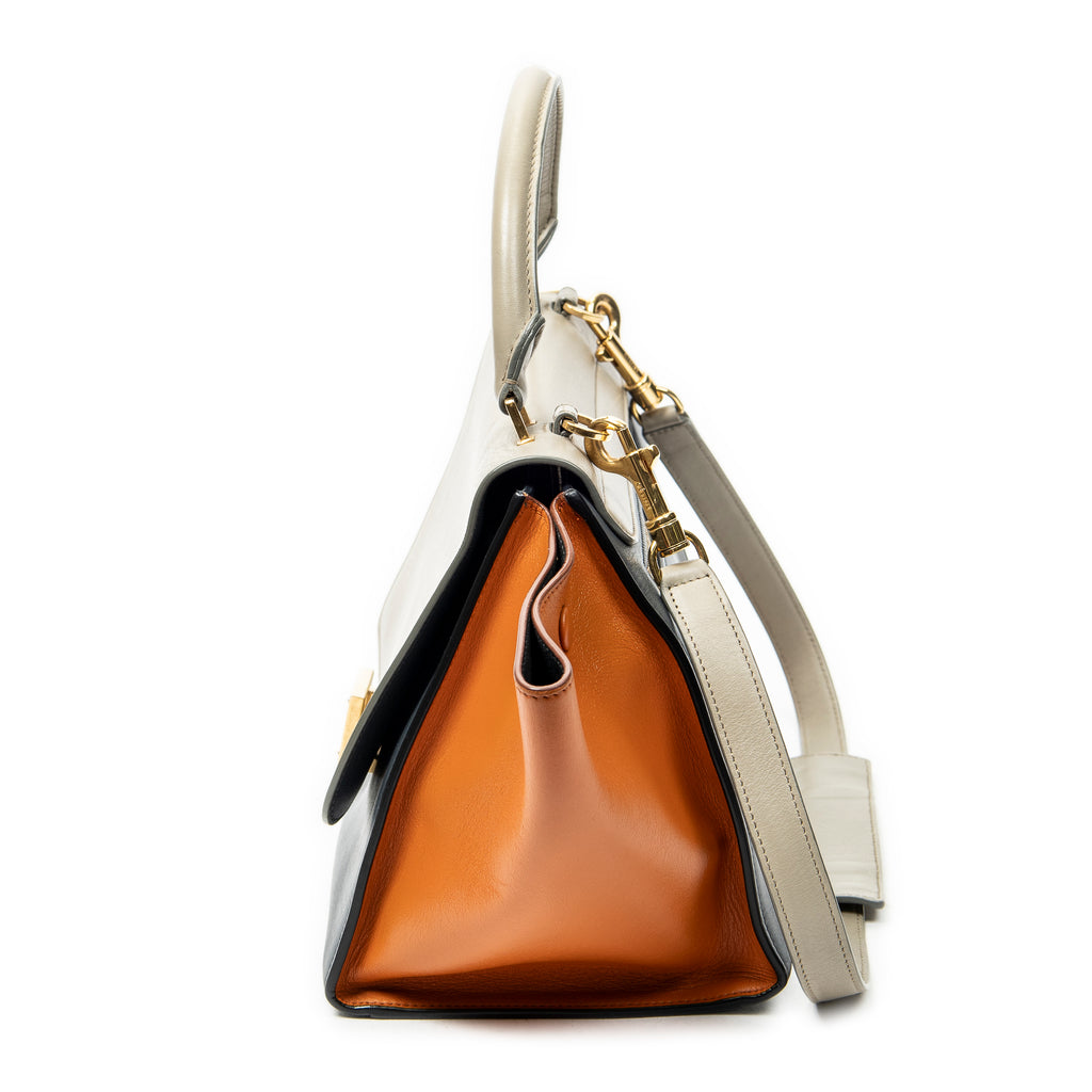 Shoulder Bag Small Tricolor Trapeze Navy Calfskin Leather