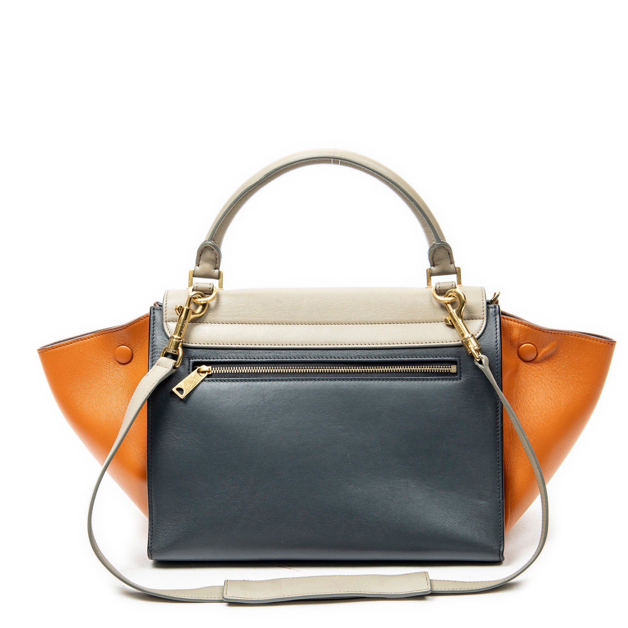 Shoulder Bag Small Tricolor Trapeze Navy Calfskin Leather