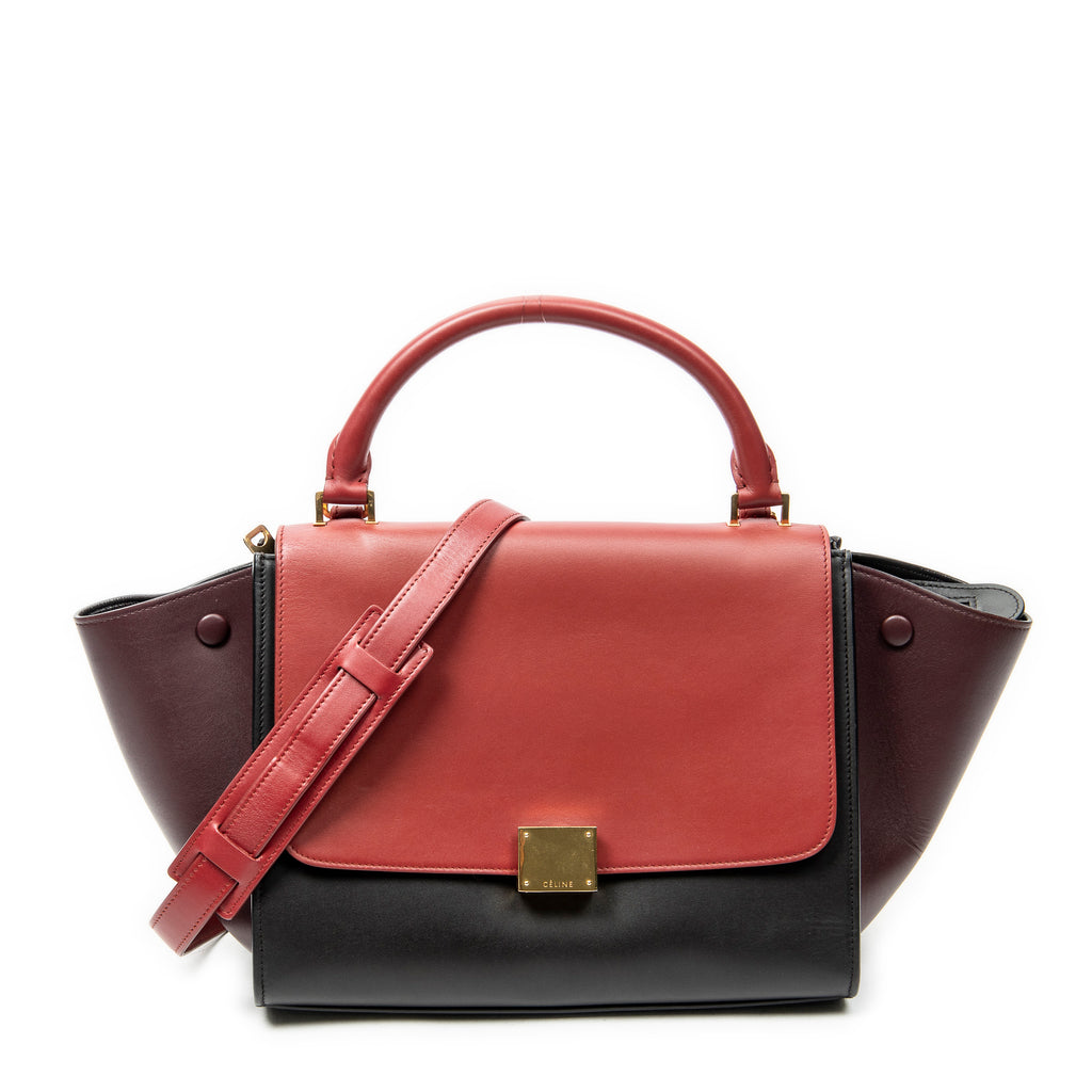 Shoulder Bag Small Tricolor Trapeze Red Calfskin Leather