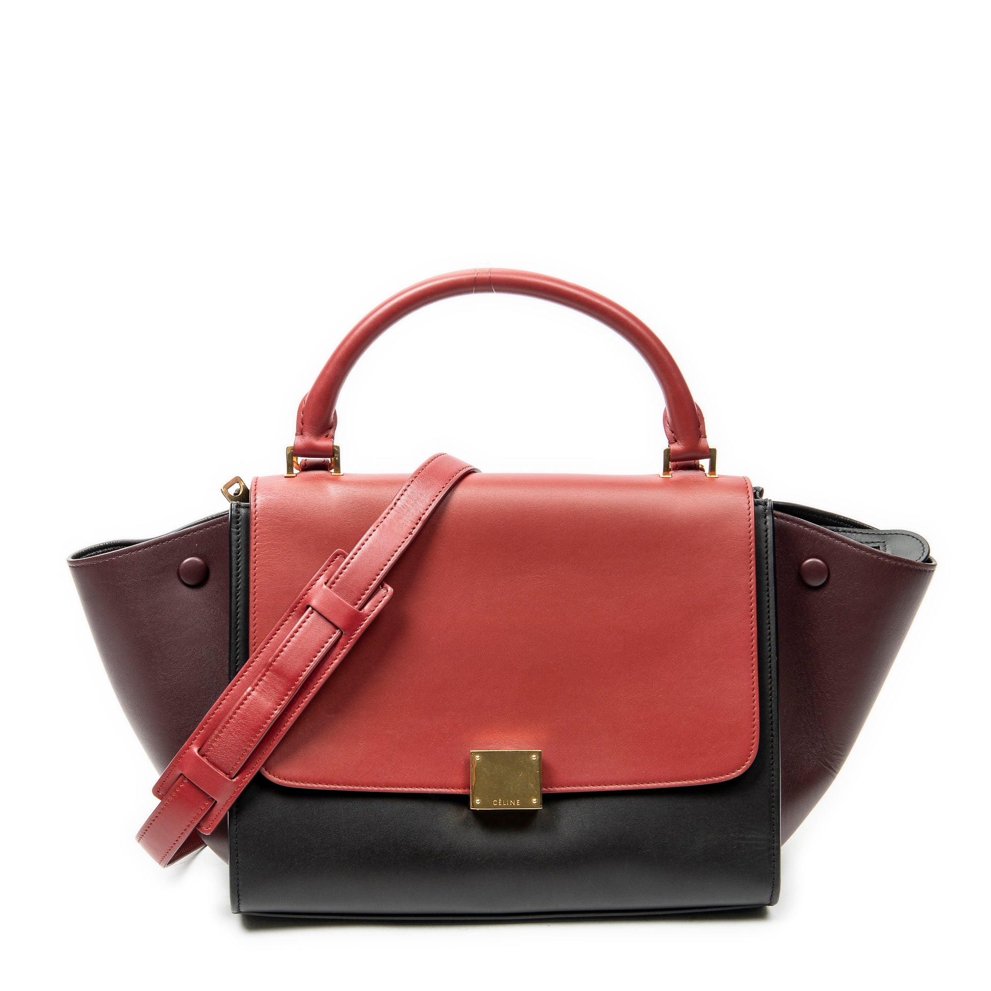Shoulder Bag Small Tricolor Trapeze Red Calfskin Leather