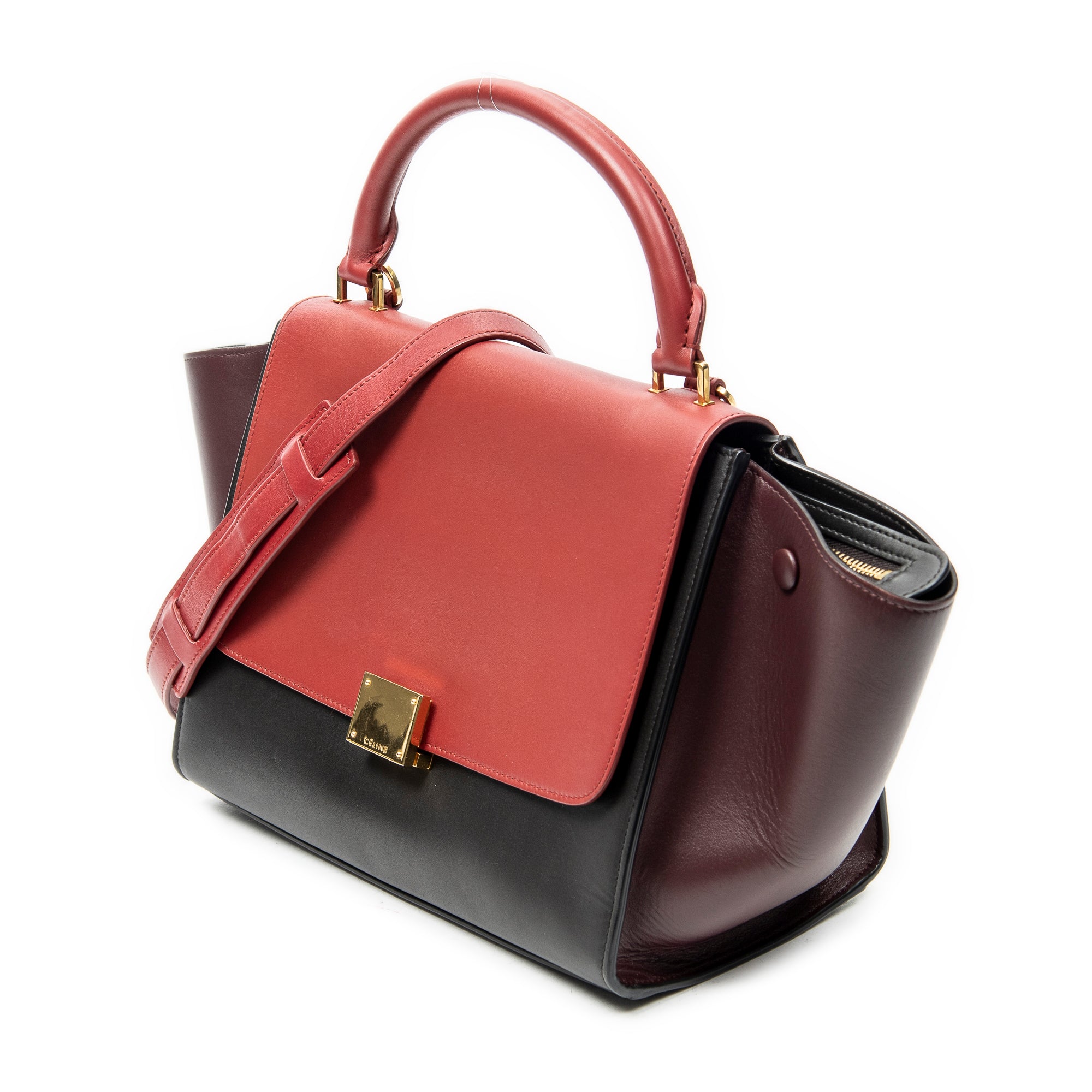 Shoulder Bag Small Tricolor Trapeze Red Calfskin Leather