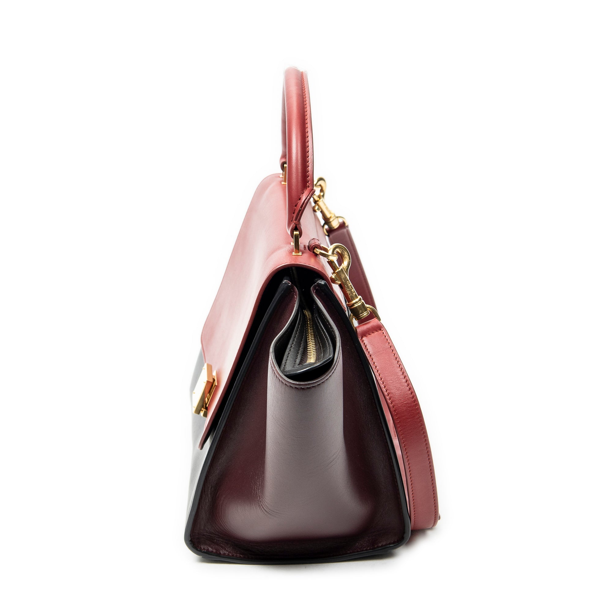 Shoulder Bag Small Tricolor Trapeze Red Calfskin Leather