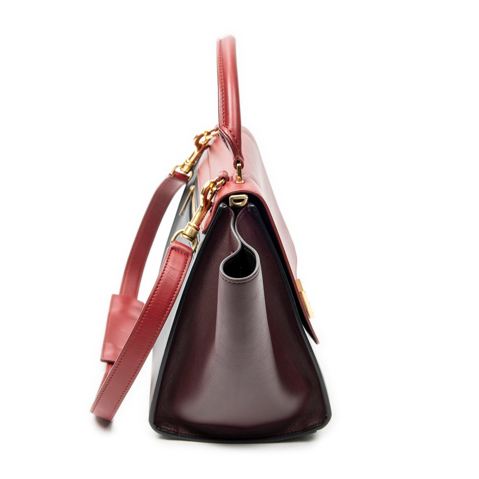 Shoulder Bag Small Tricolor Trapeze Red Calfskin Leather