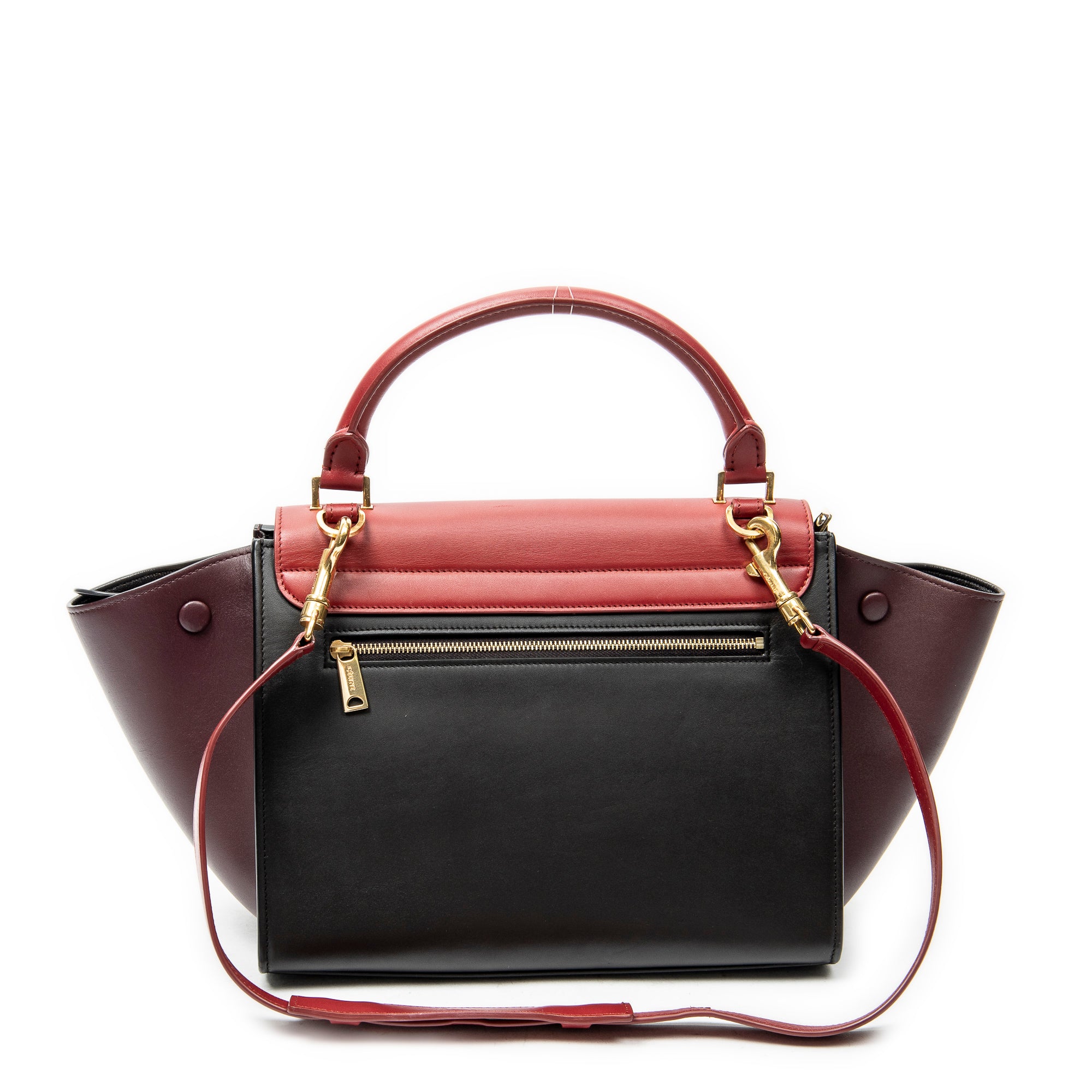 Shoulder Bag Small Tricolor Trapeze Red Calfskin Leather