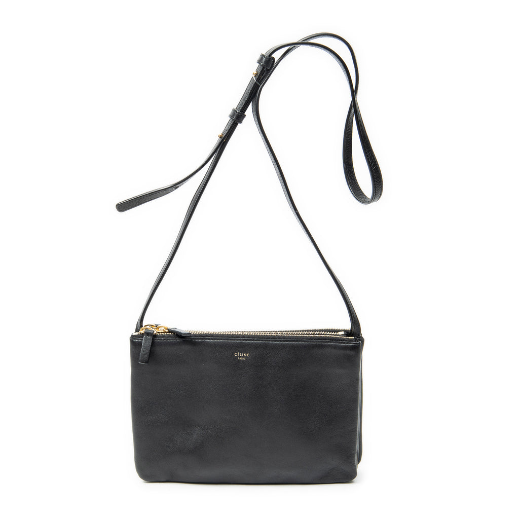 Shoulder Bag Small Trio Crossbody Black Calfskin Leather