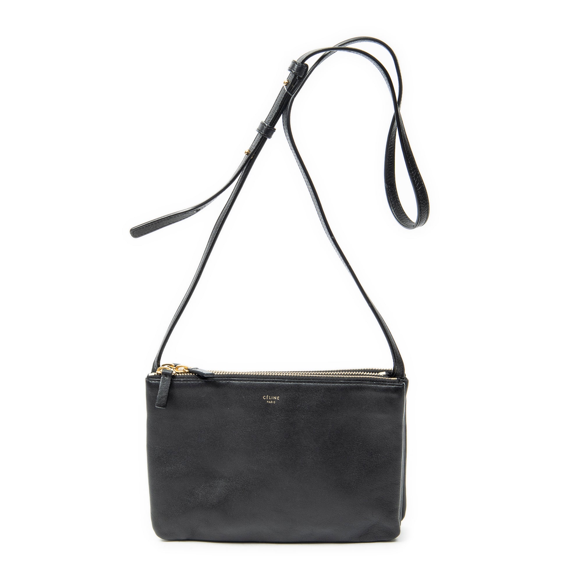 Shoulder Bag Small Trio Crossbody Black Calfskin Leather