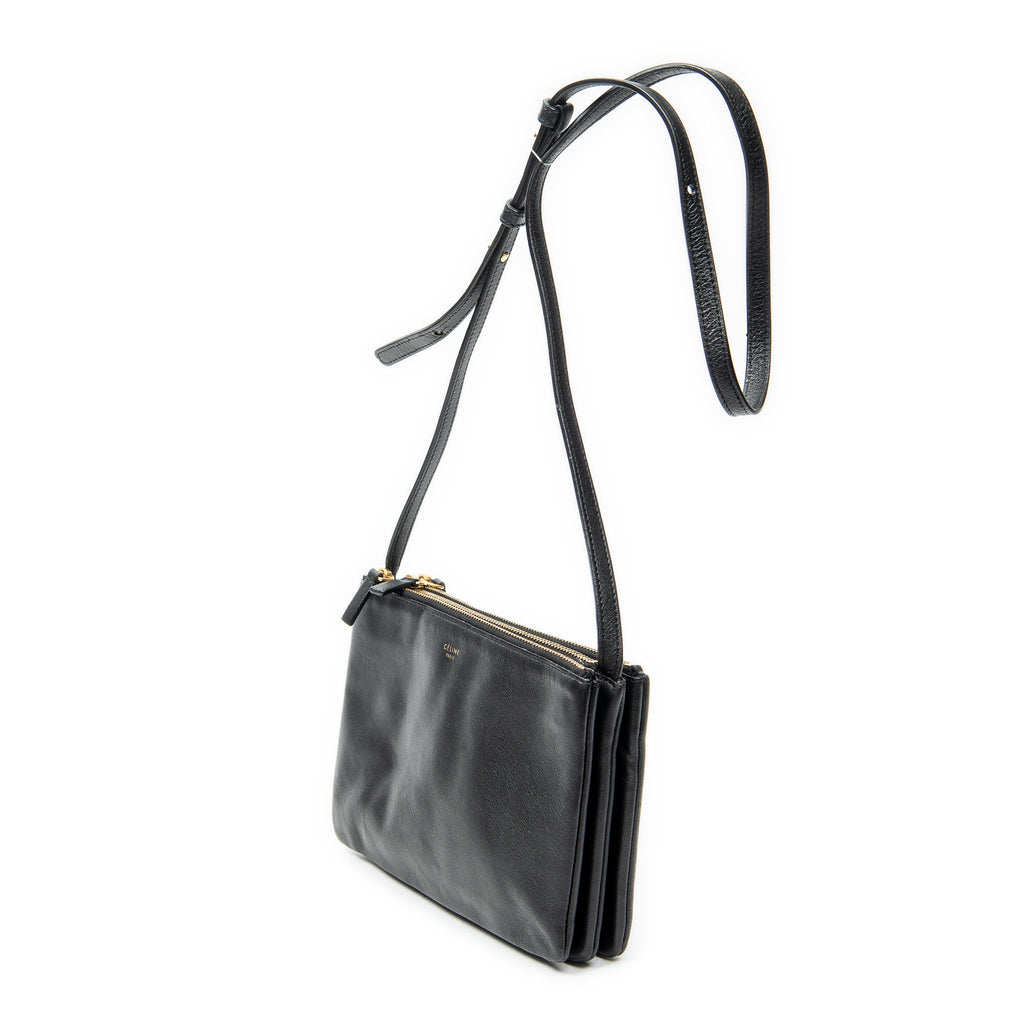 Shoulder Bag Small Trio Crossbody Black Calfskin Leather