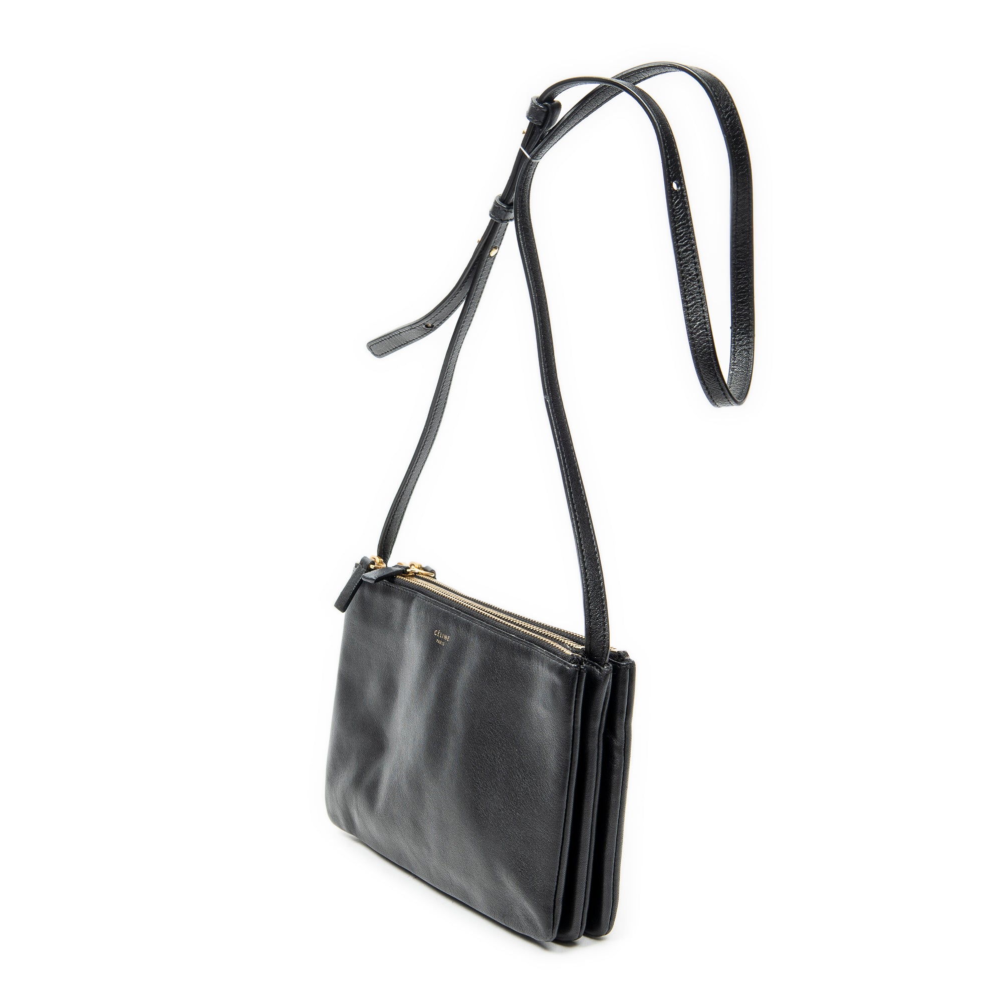 Shoulder Bag Small Trio Crossbody Black Calfskin Leather