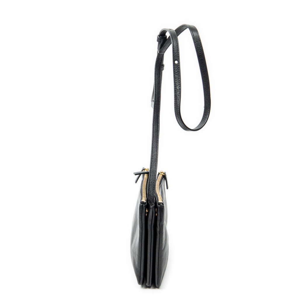 Shoulder Bag Small Trio Crossbody Black Calfskin Leather