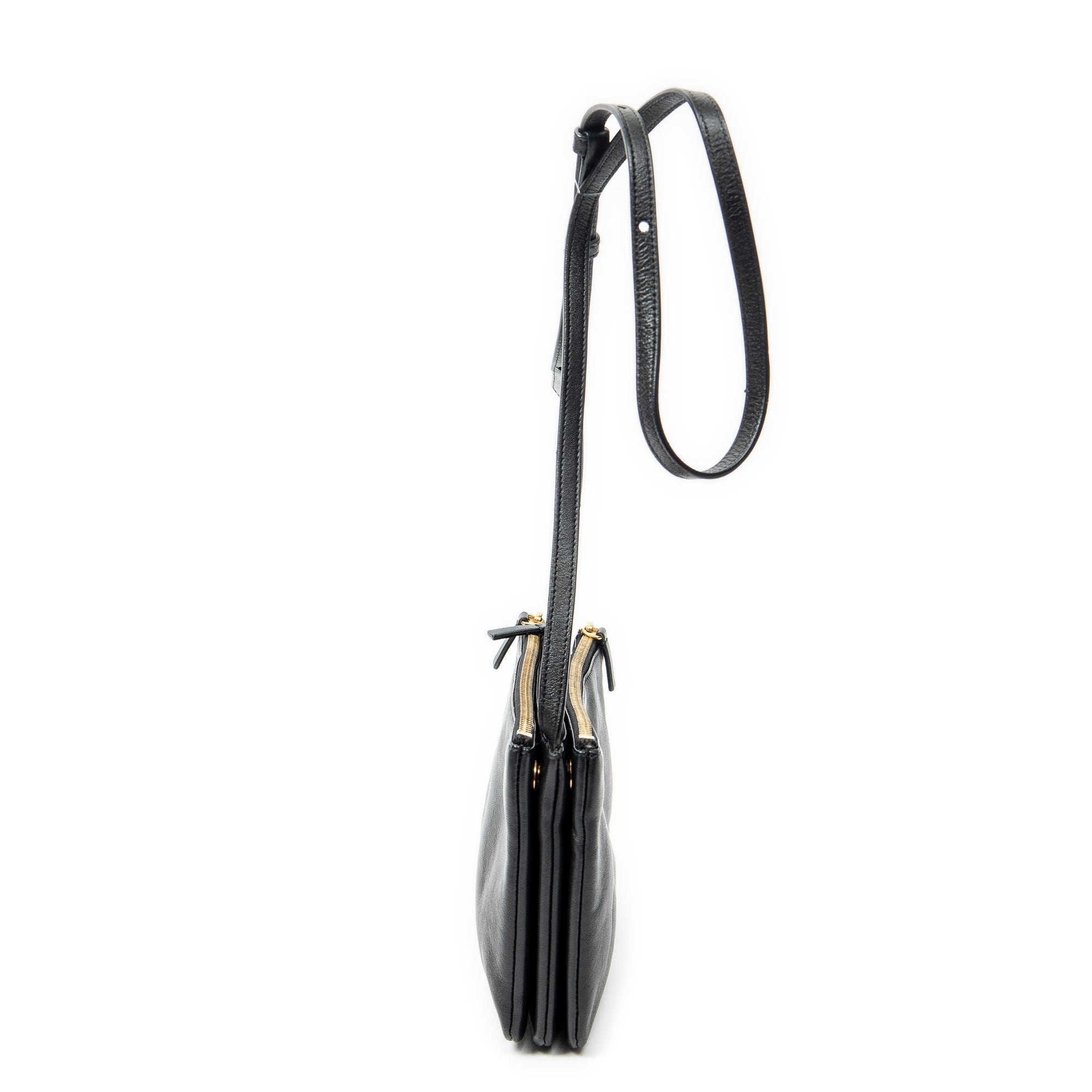 Shoulder Bag Small Trio Crossbody Black Calfskin Leather