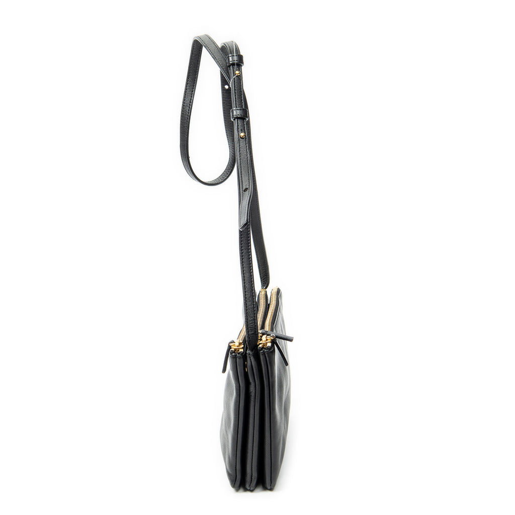 Shoulder Bag Small Trio Crossbody Black Calfskin Leather