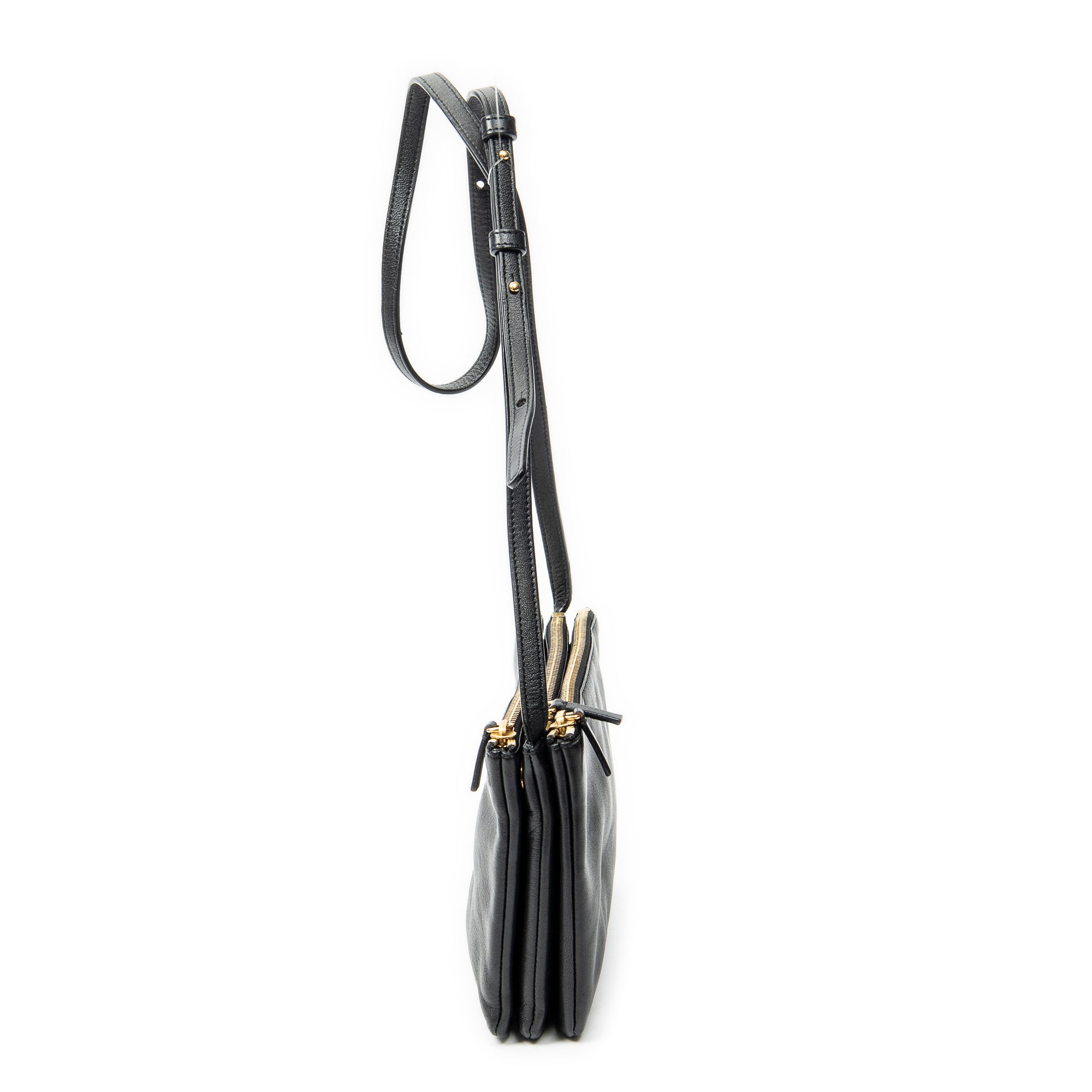 Shoulder Bag Small Trio Crossbody Black Calfskin Leather