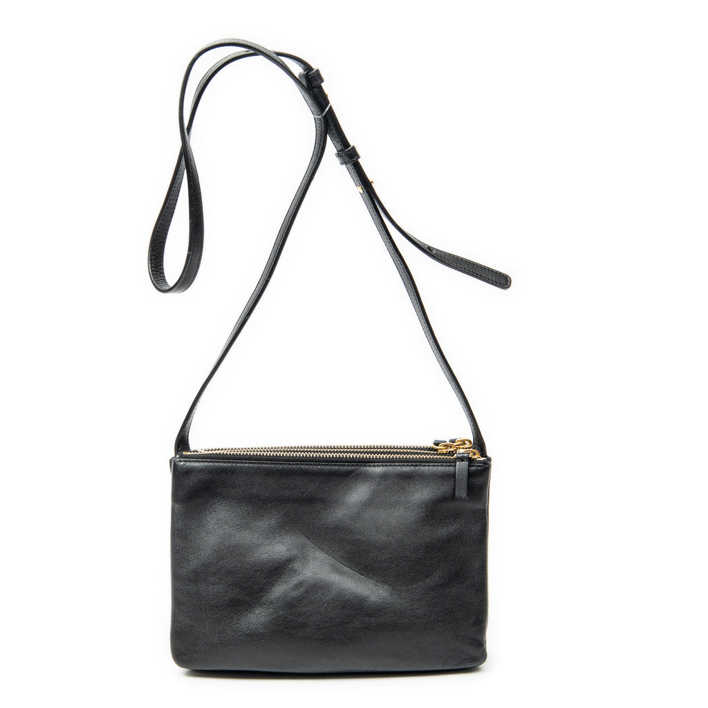 Shoulder Bag Small Trio Crossbody Black Calfskin Leather