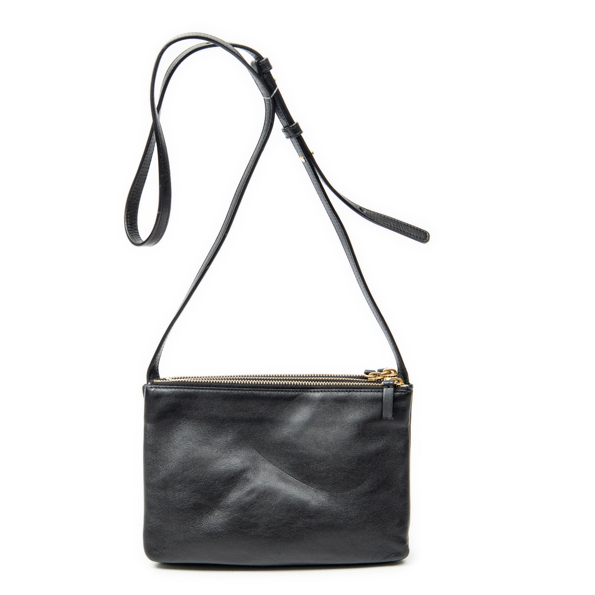 Shoulder Bag Small Trio Crossbody Black Calfskin Leather