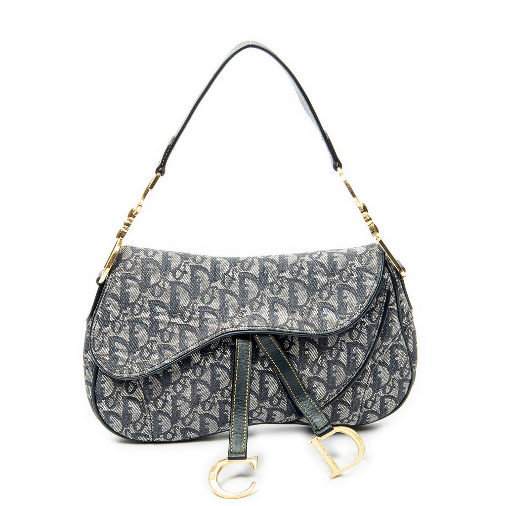 Shoulder Bag Trotter Double Saddle Bag Navy Diorissimo Canvas