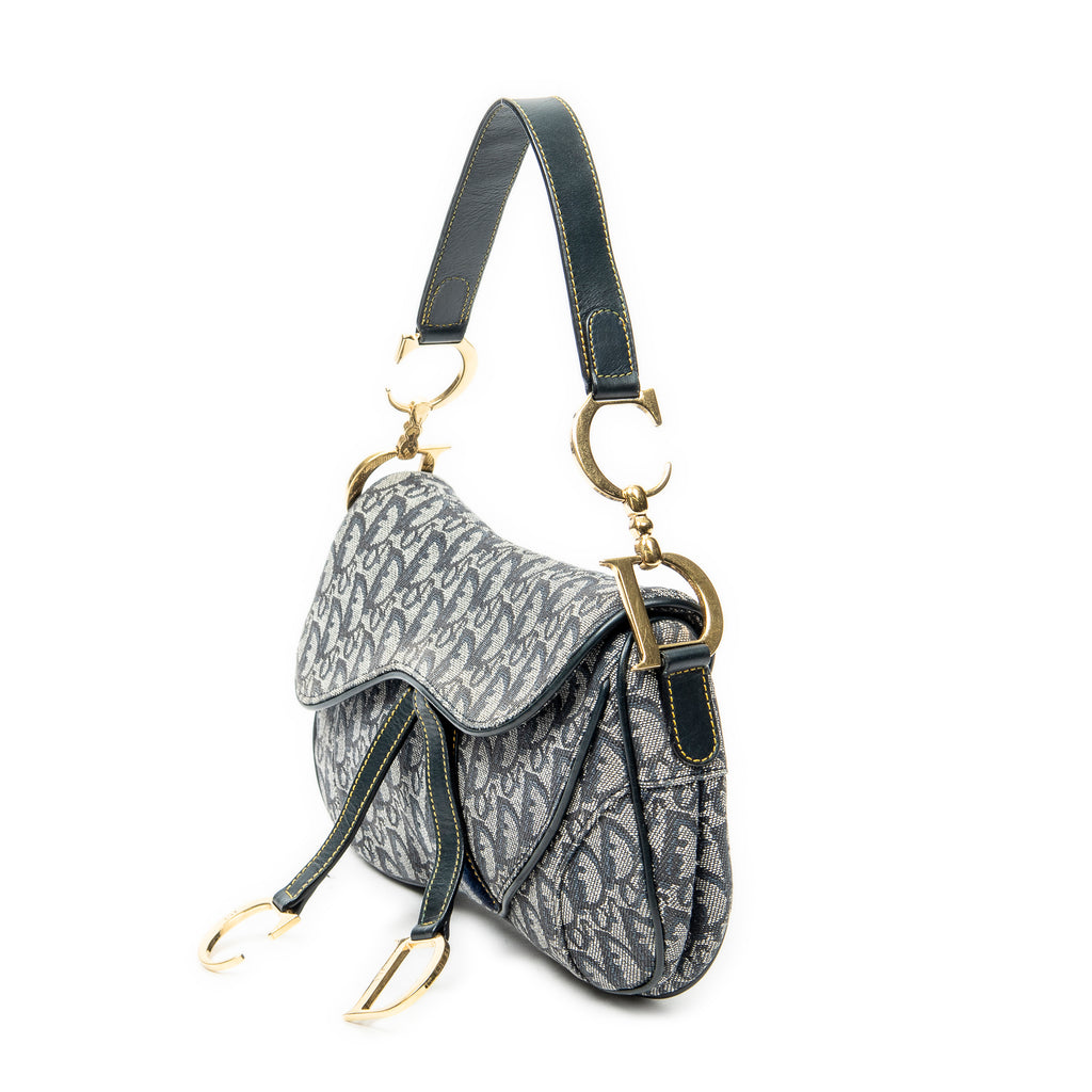 Shoulder Bag Trotter Double Saddle Bag Navy Diorissimo Canvas