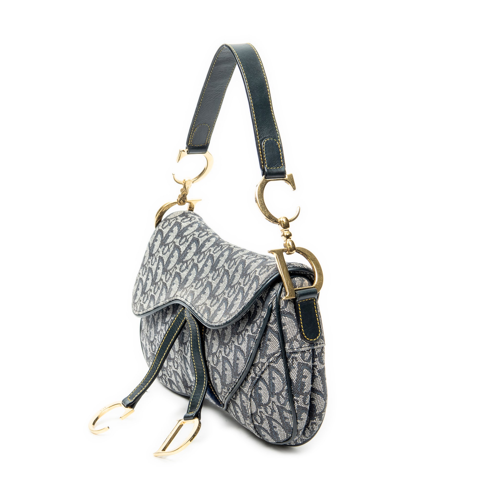 Shoulder Bag Trotter Double Saddle Bag Navy Diorissimo Canvas