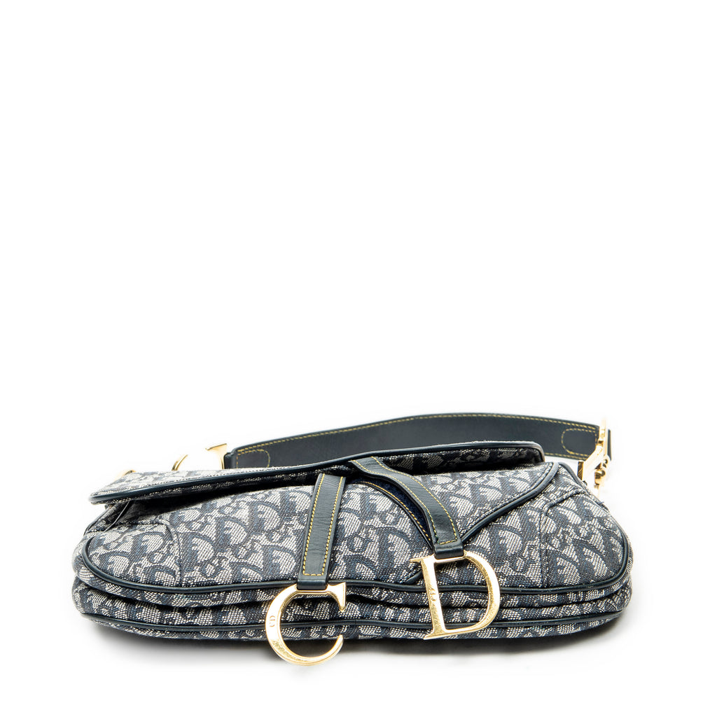 Shoulder Bag Trotter Double Saddle Bag Navy Diorissimo Canvas