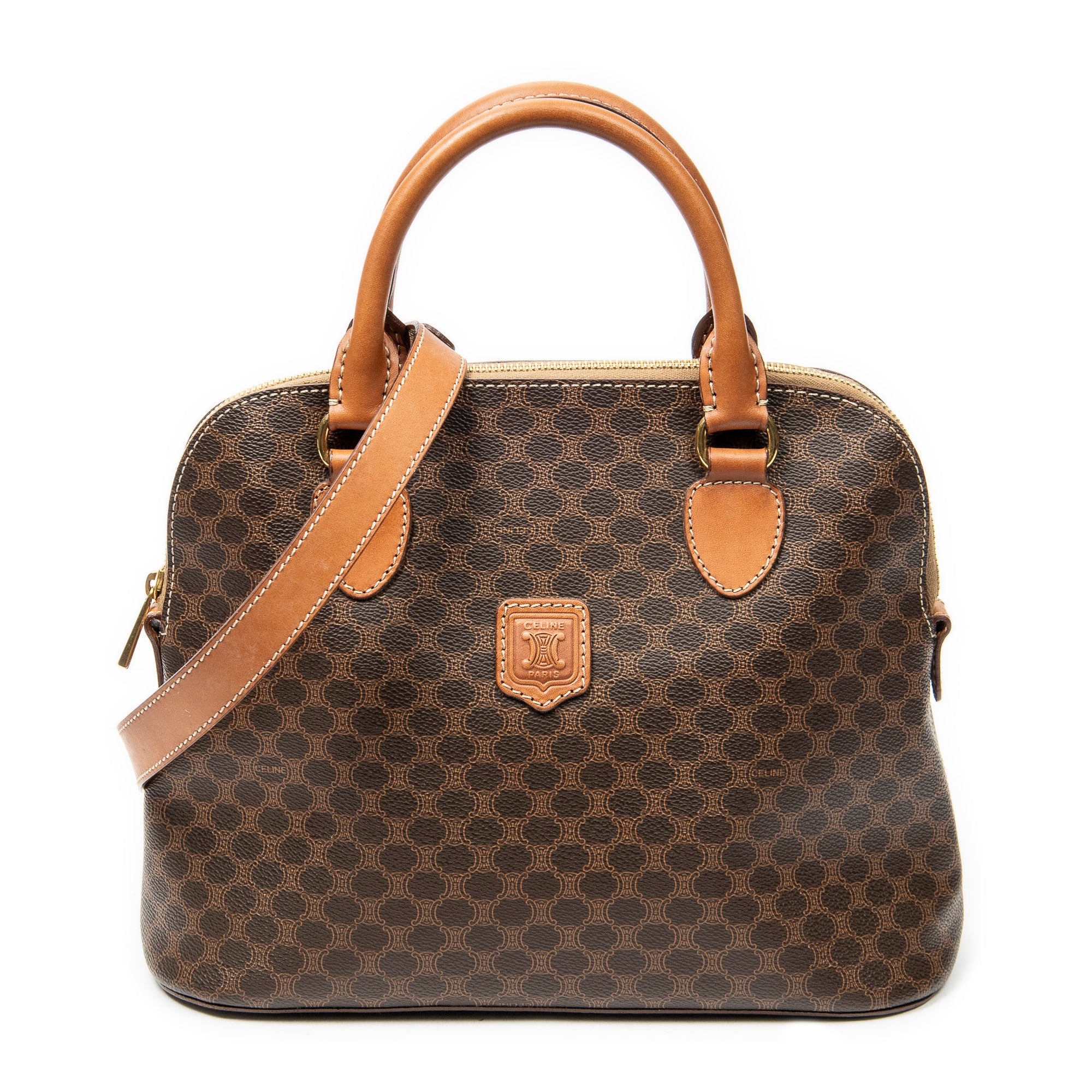 Shoulder Bag Dome Top Handle Brown Macadam Coated Canvas