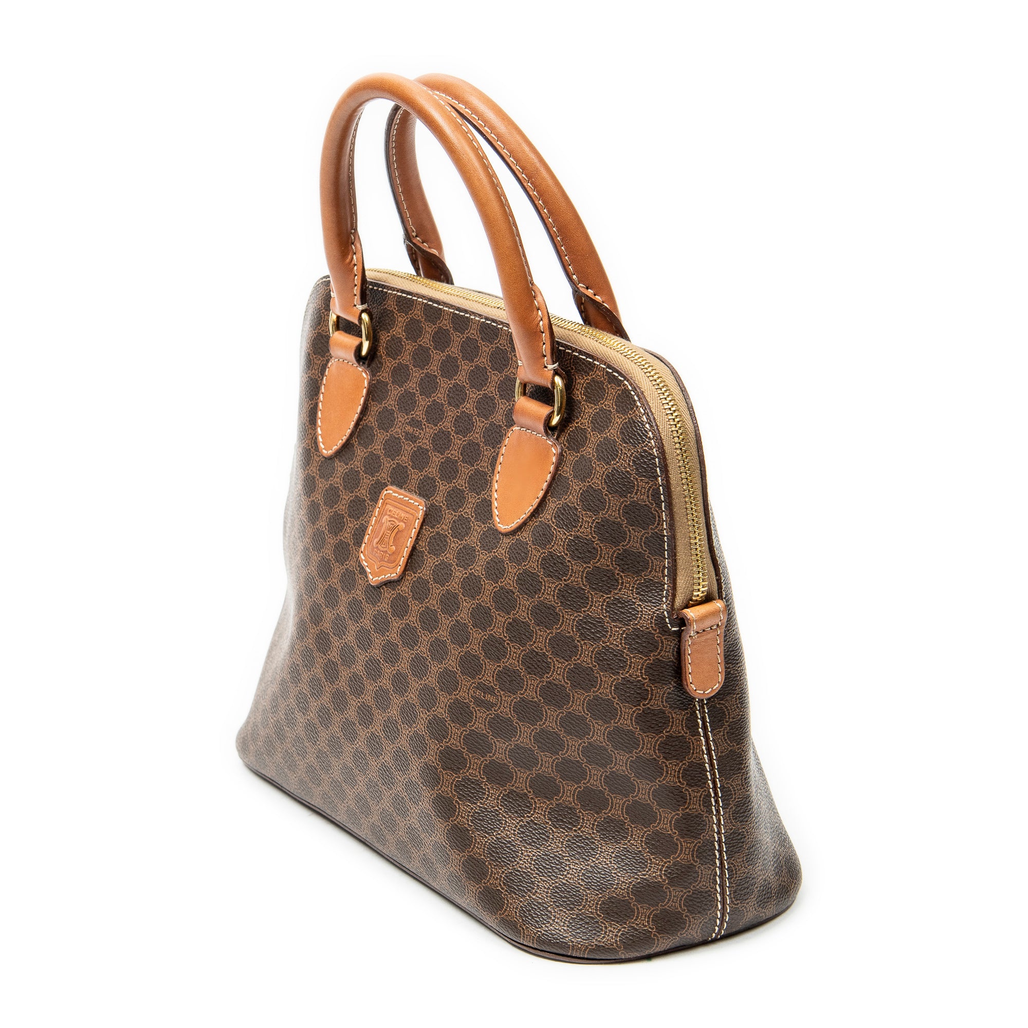 Shoulder Bag Dome Top Handle Brown Macadam Coated Canvas