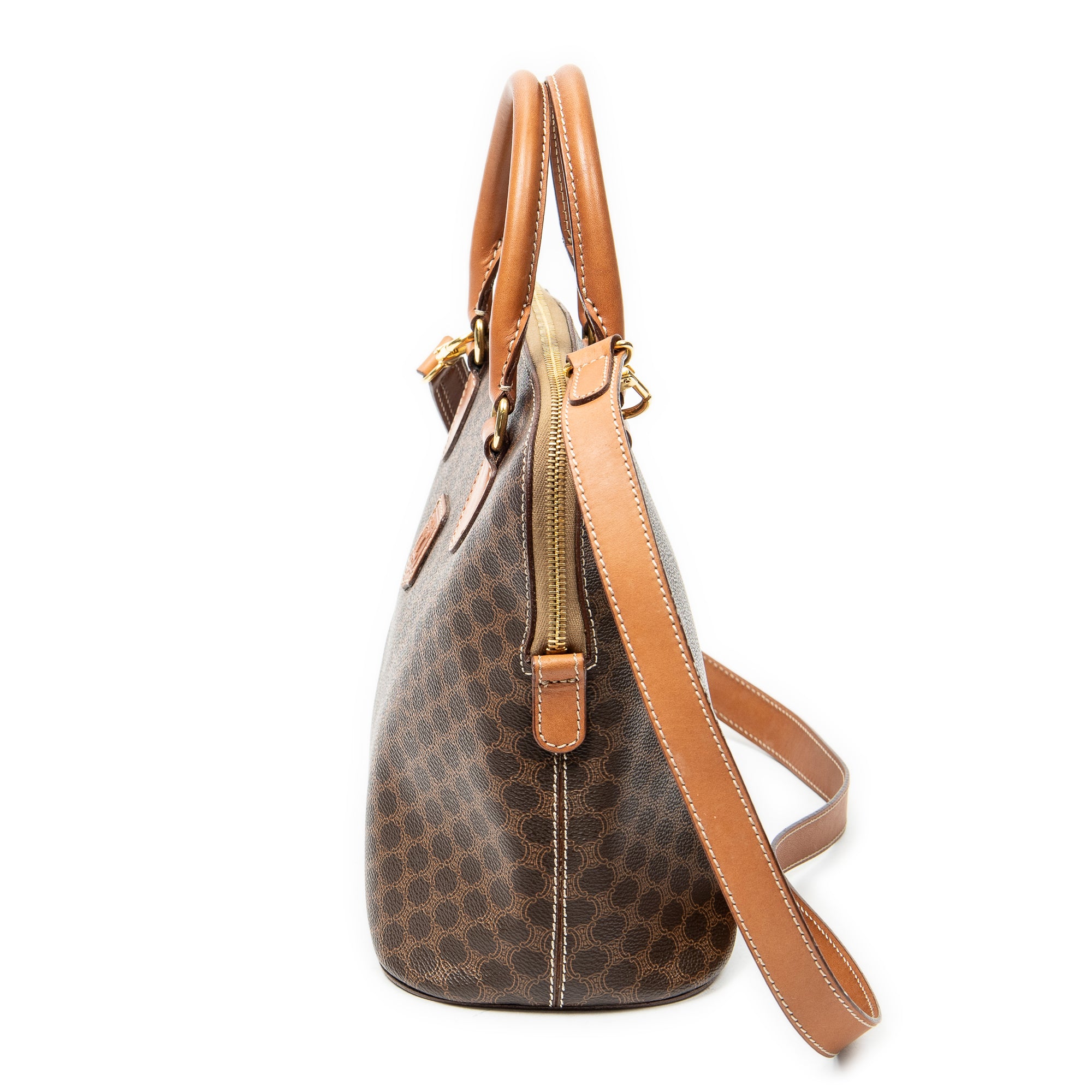 Shoulder Bag Dome Top Handle Brown Macadam Coated Canvas