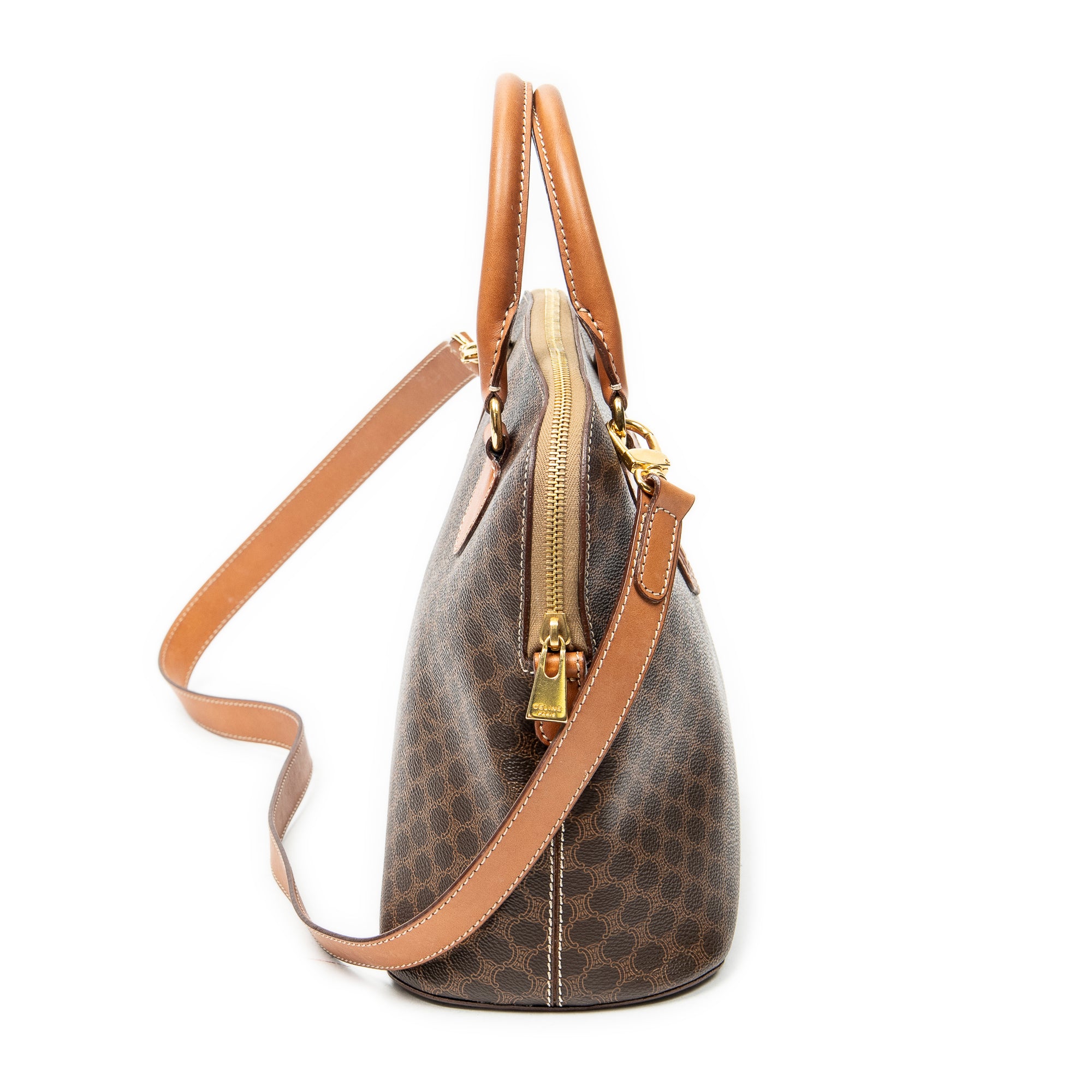 Shoulder Bag Dome Top Handle Brown Macadam Coated Canvas