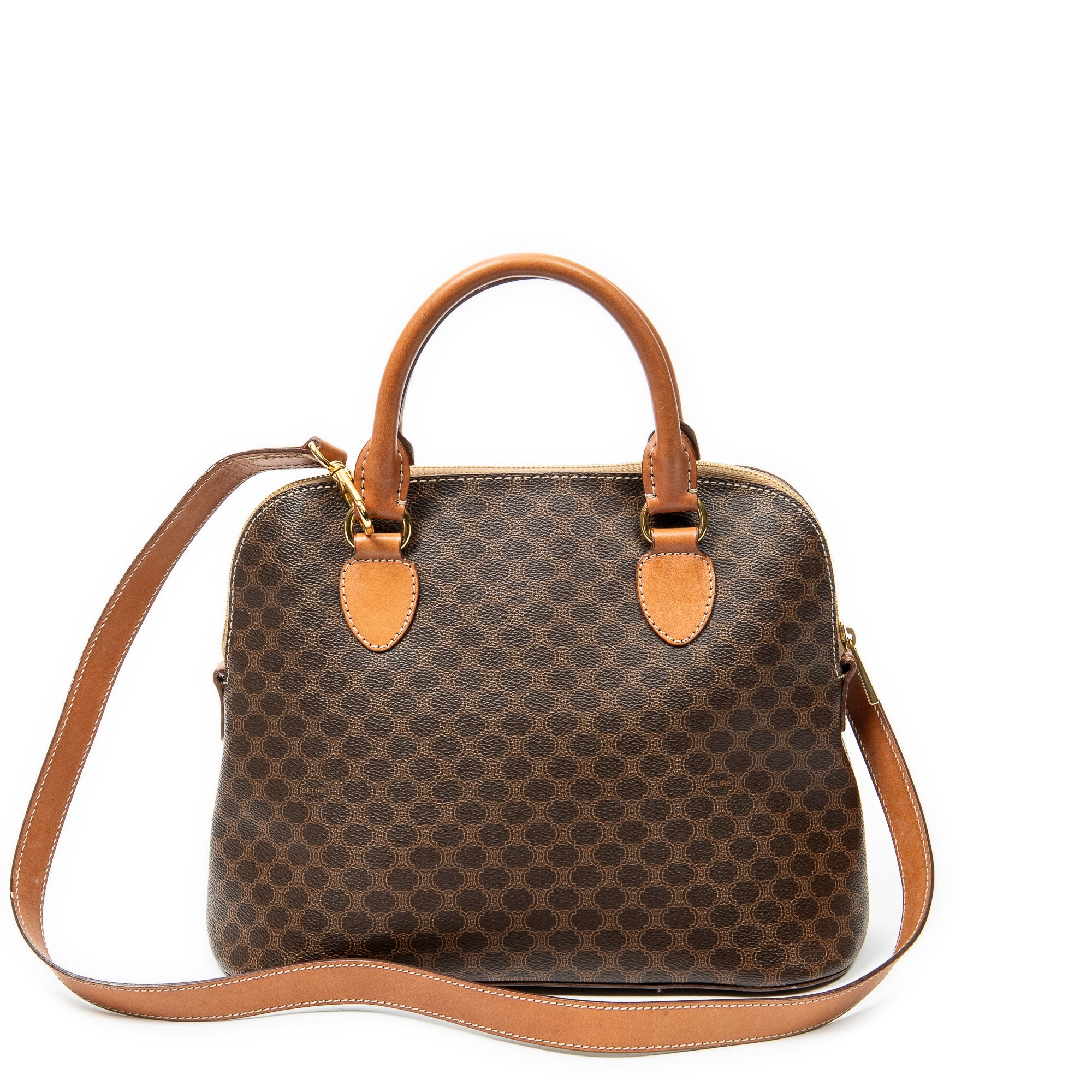 Shoulder Bag Dome Top Handle Brown Macadam Coated Canvas