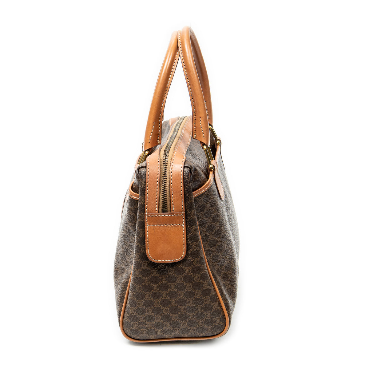 Handbag Vintage Small Slip Pocket Boston Brown Macadam Coated Canvas