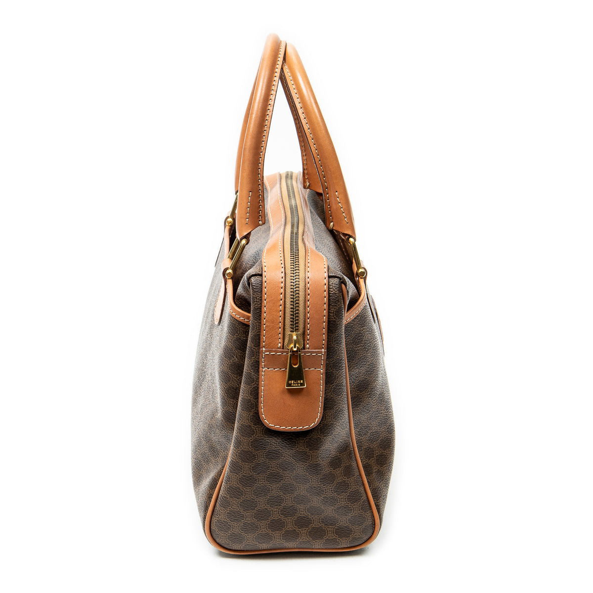 Handbag Vintage Small Slip Pocket Boston Brown Macadam Coated Canvas