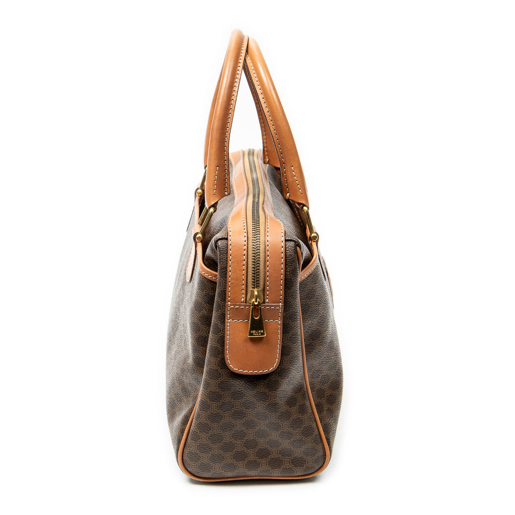Handbag Vintage Small Slip Pocket Boston Brown Macadam Coated Canvas