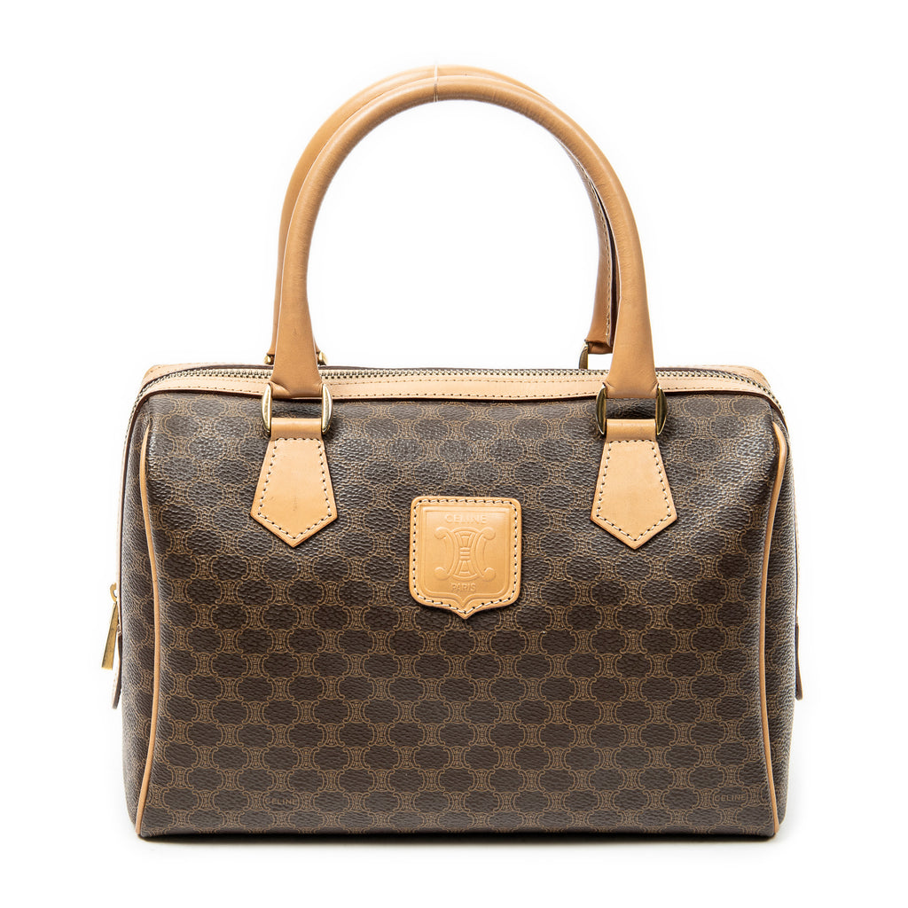Handbag Small Boston Brown Macadam Coated Canvas