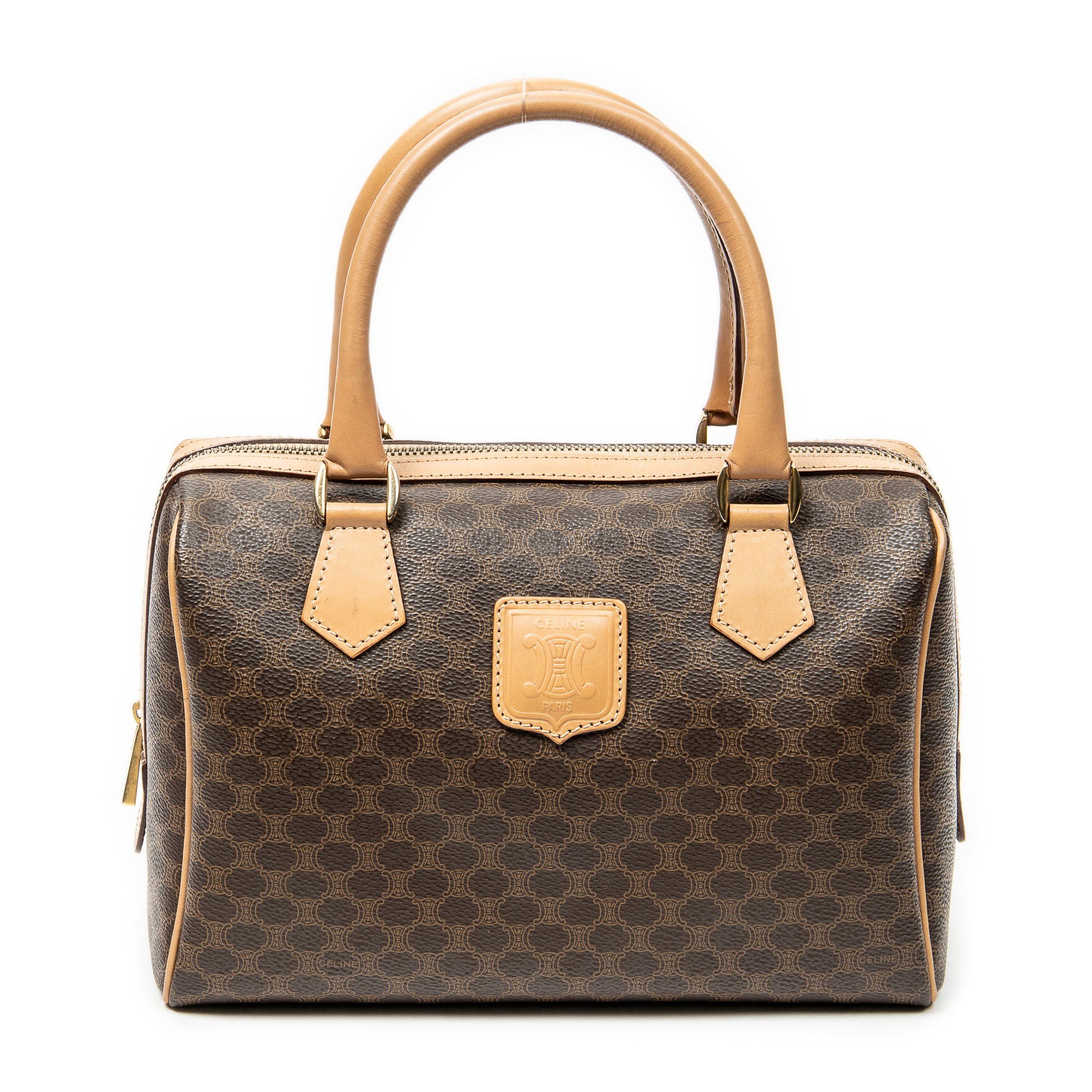 Handbag Small Boston Brown Macadam Coated Canvas