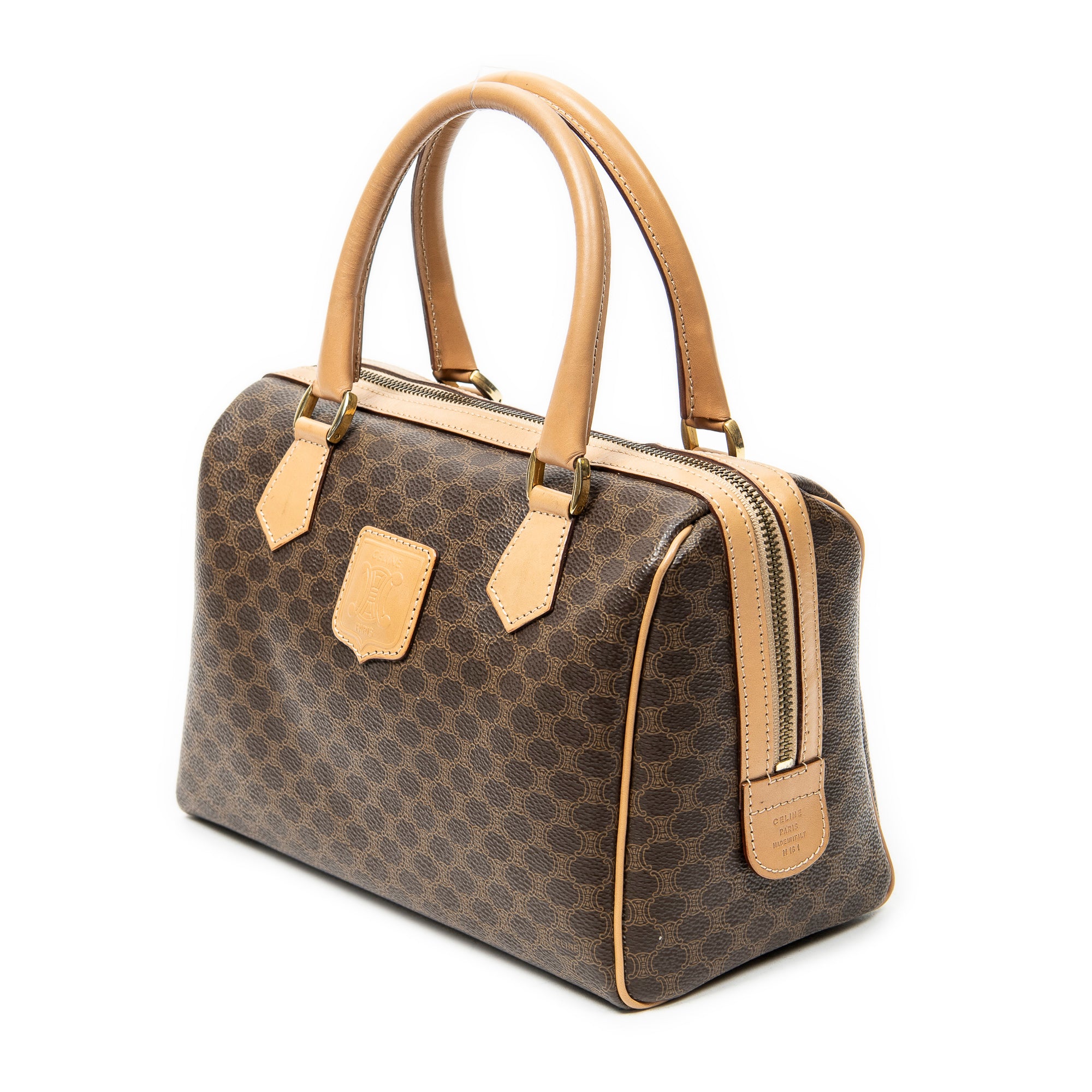 Handbag Small Boston Brown Macadam Coated Canvas