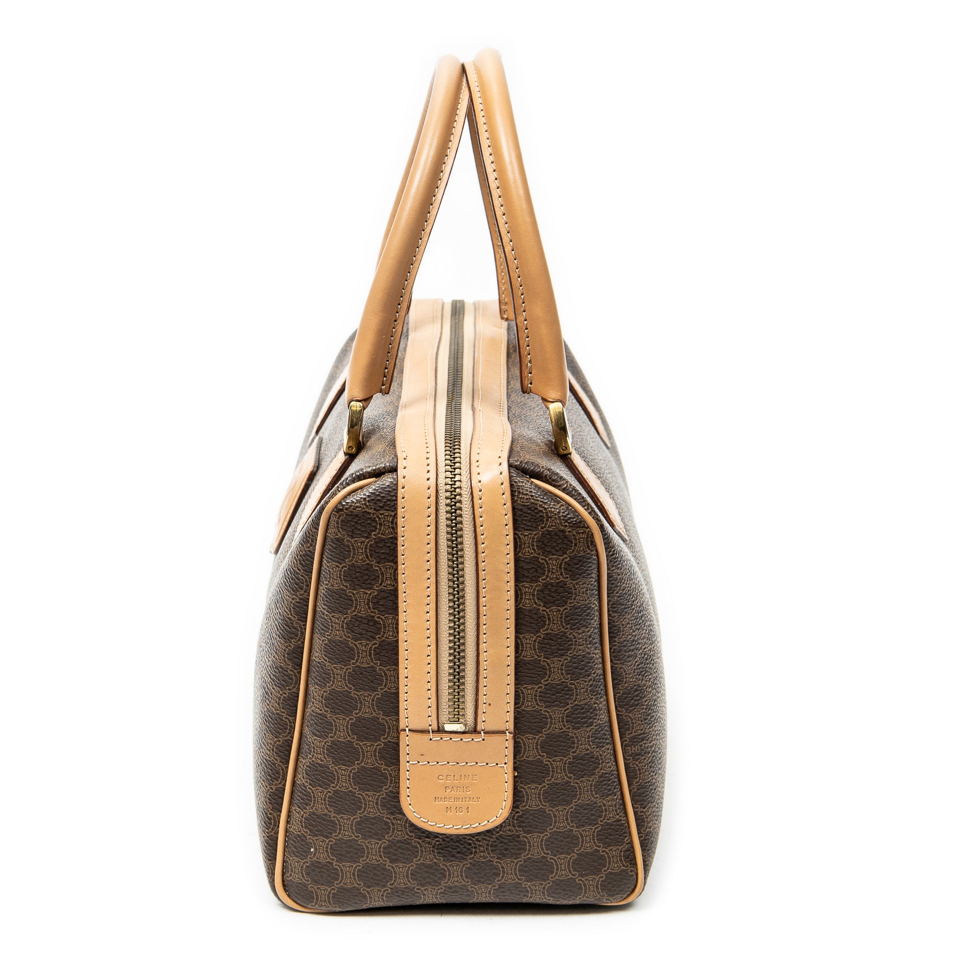 Handbag Small Boston Brown Macadam Coated Canvas
