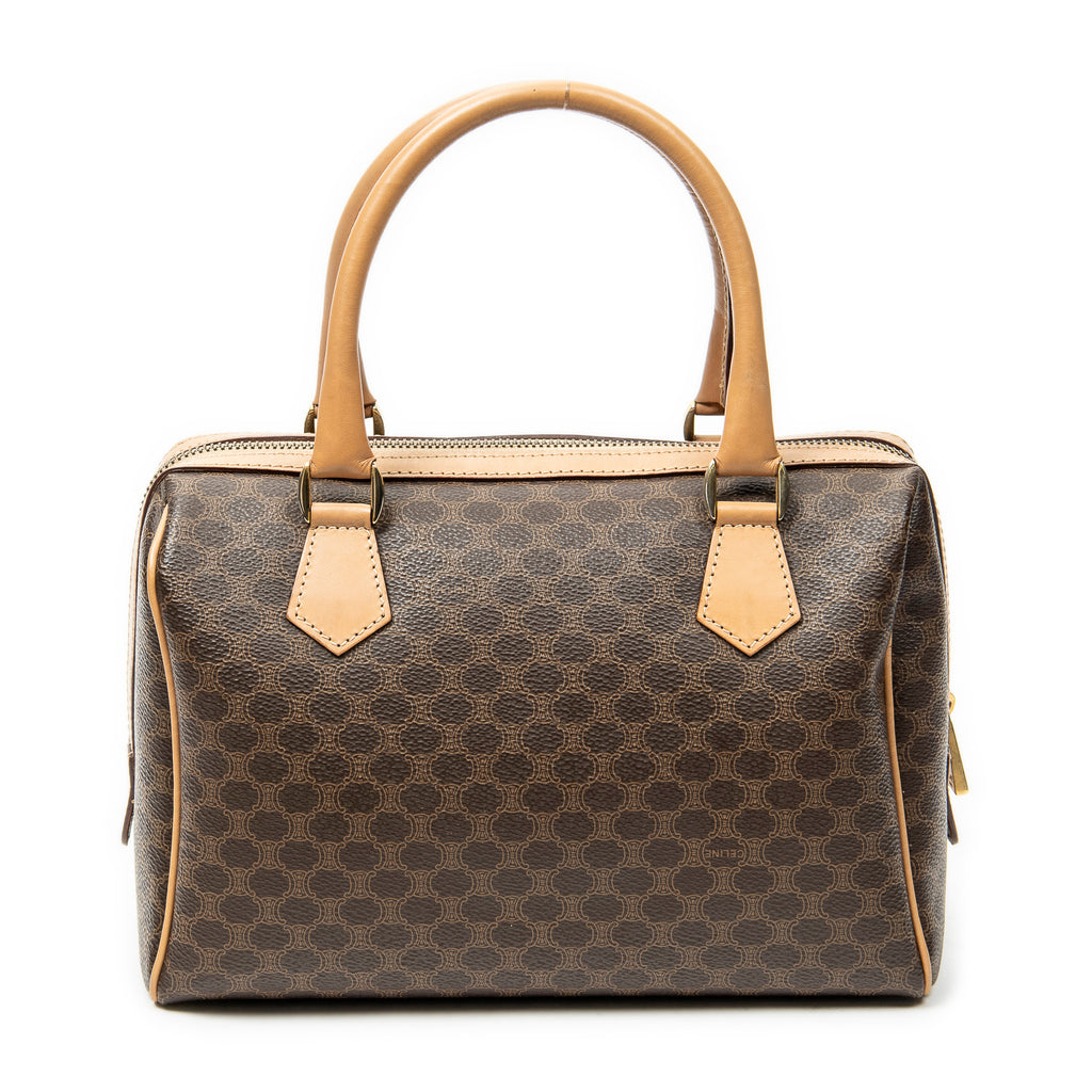 Handbag Small Boston Brown Macadam Coated Canvas