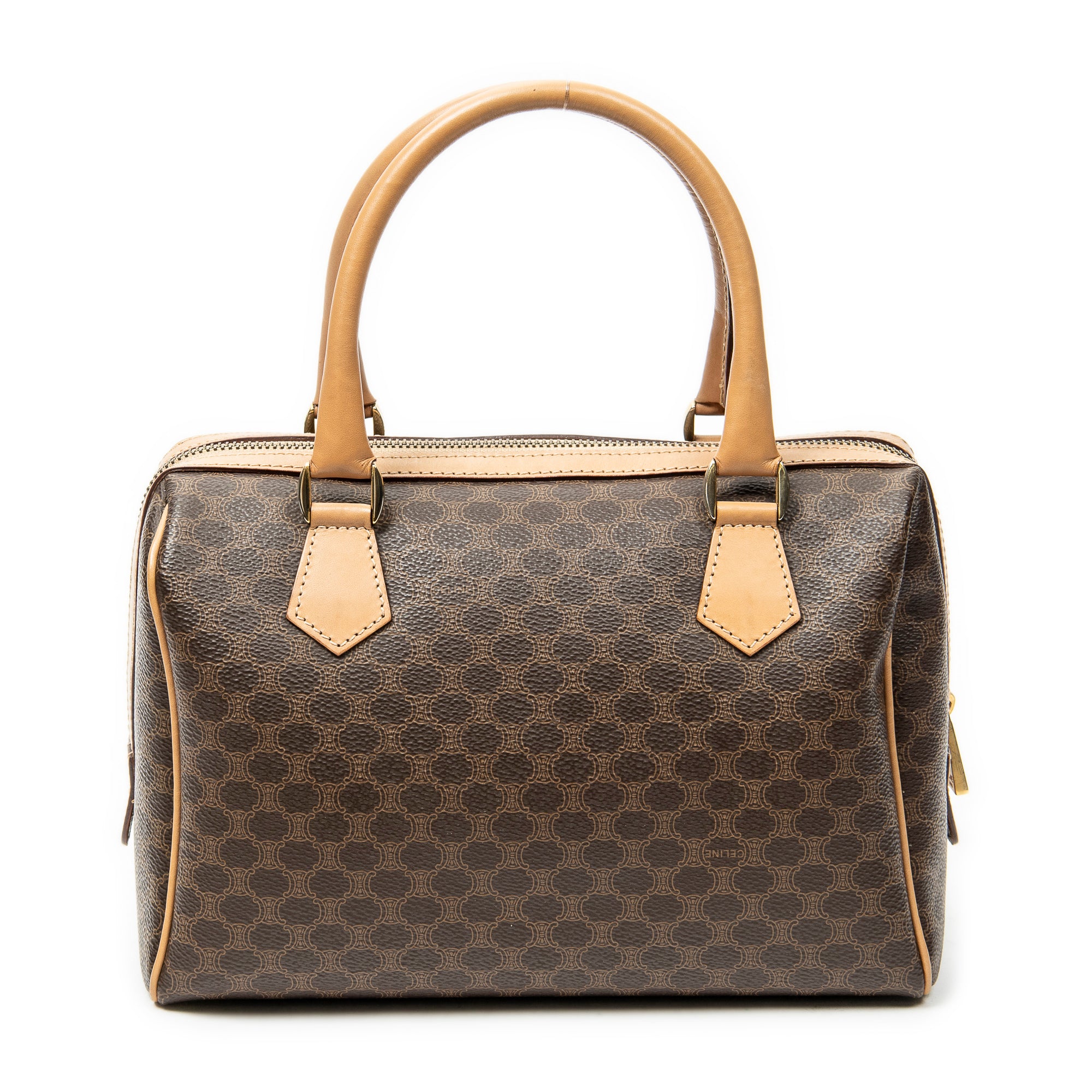 Handbag Small Boston Brown Macadam Coated Canvas