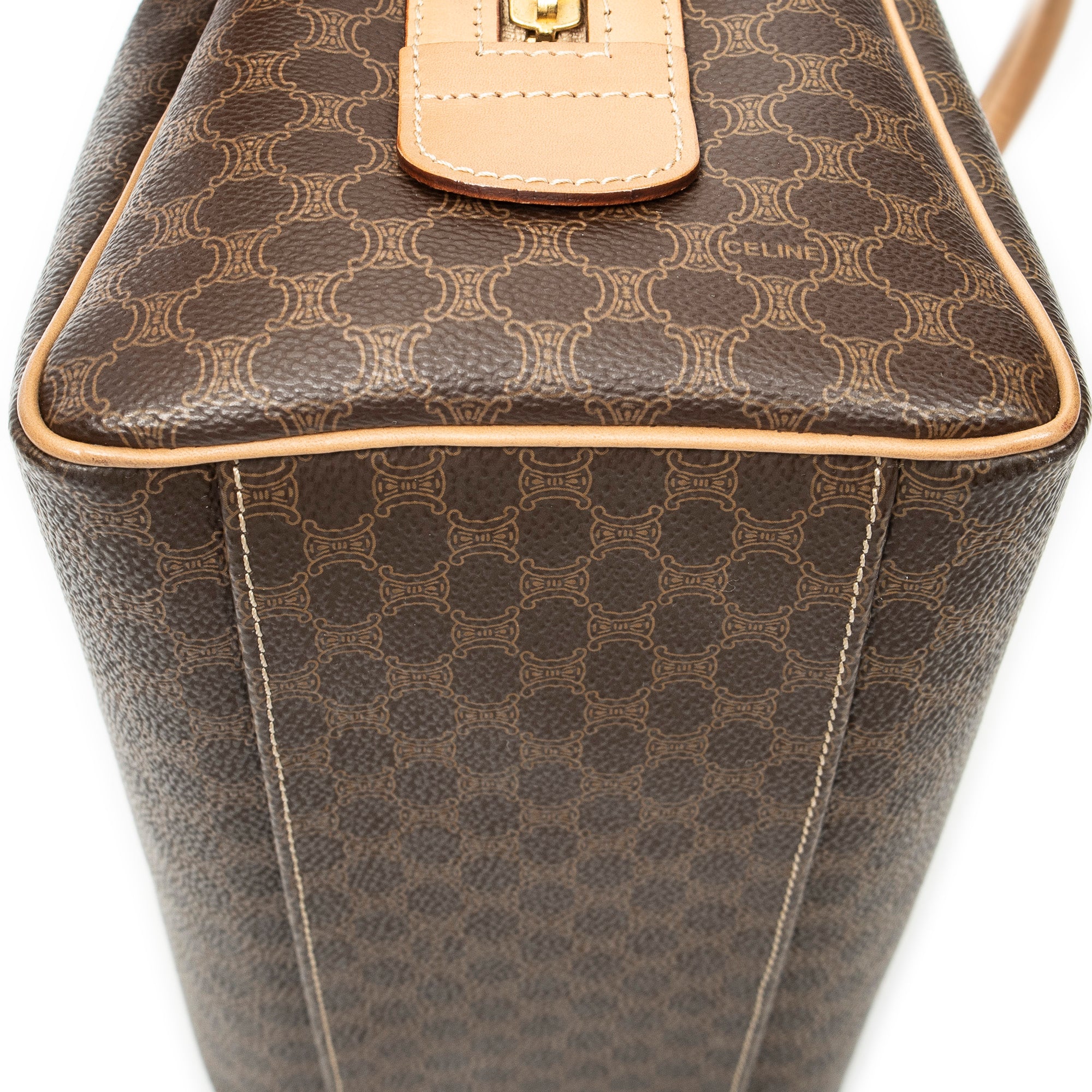 Handbag Small Boston Brown Macadam Coated Canvas