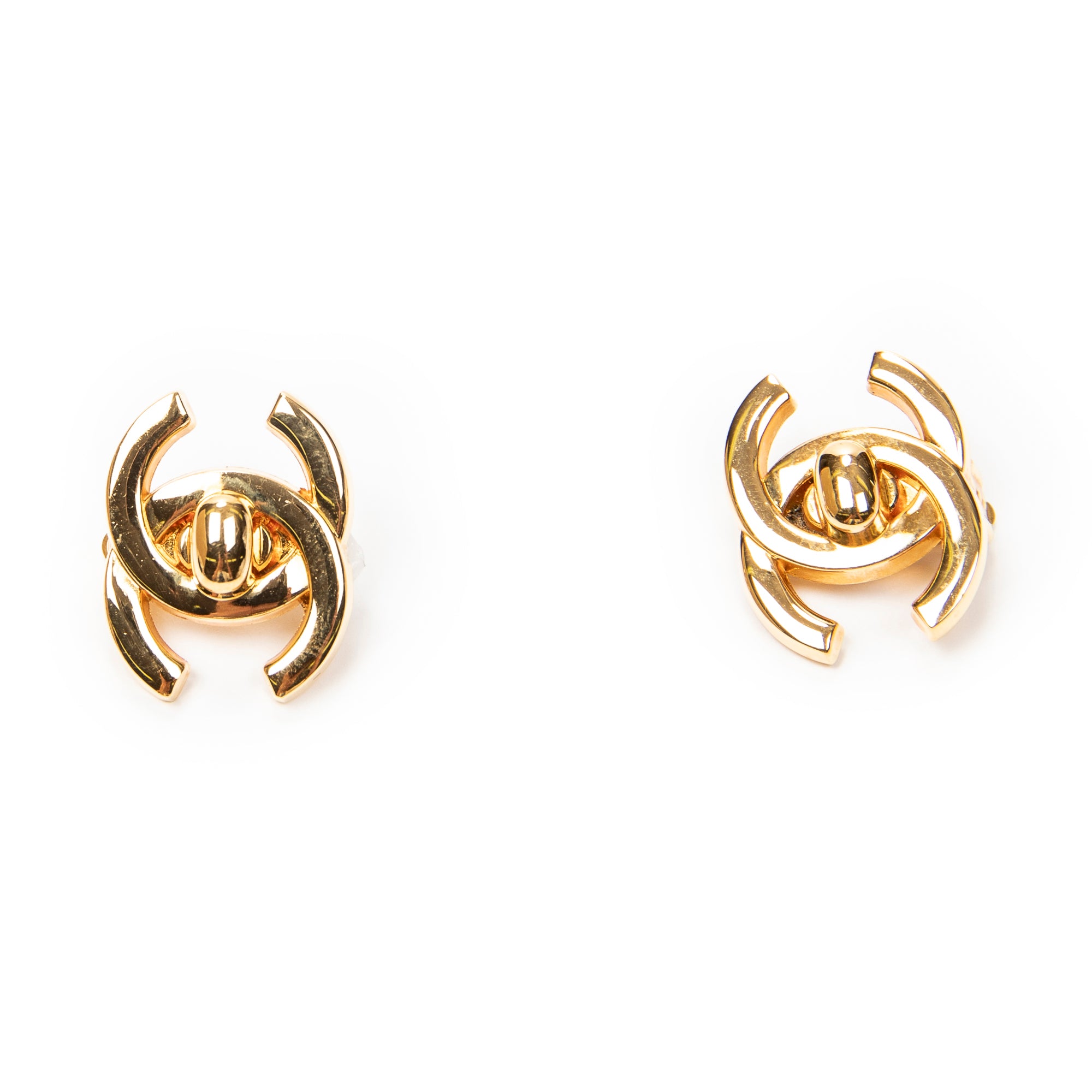 Earrings CC Turnlock Motif Clip On Earrings Gold Gold Plated