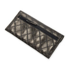 Wallet Envelope Long Wallet Black Double Quilted Stitch Leather