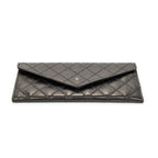 Wallet Envelope Long Wallet Black Double Quilted Stitch Leather