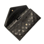 Wallet Envelope Long Wallet Black Double Quilted Stitch Leather